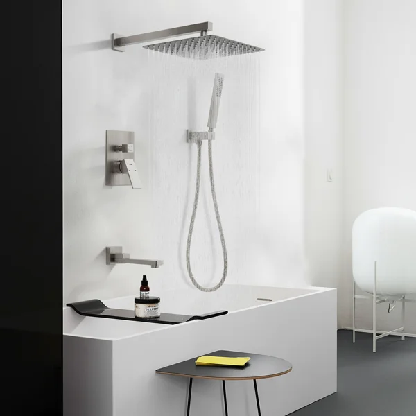 Male NPT Folding Bathtub Shower Faucet, Rain Shower Head System with Bath Tub Faucet Set and Handheld for Bathroom, Brushed Nickel 3 Function[Unable ship on weekends, TK/TEMU only for pickup, only TX10643 warehouse supports GOFO] view 3