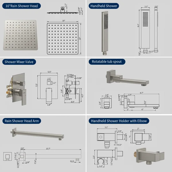 Male NPT Folding Bathtub Shower Faucet, Rain Shower Head System with Bath Tub Faucet Set and Handheld for Bathroom, Brushed Nickel 3 Function[Unable ship on weekends, TK/TEMU only for pickup, only TX10643 warehouse supports GOFO] view 6