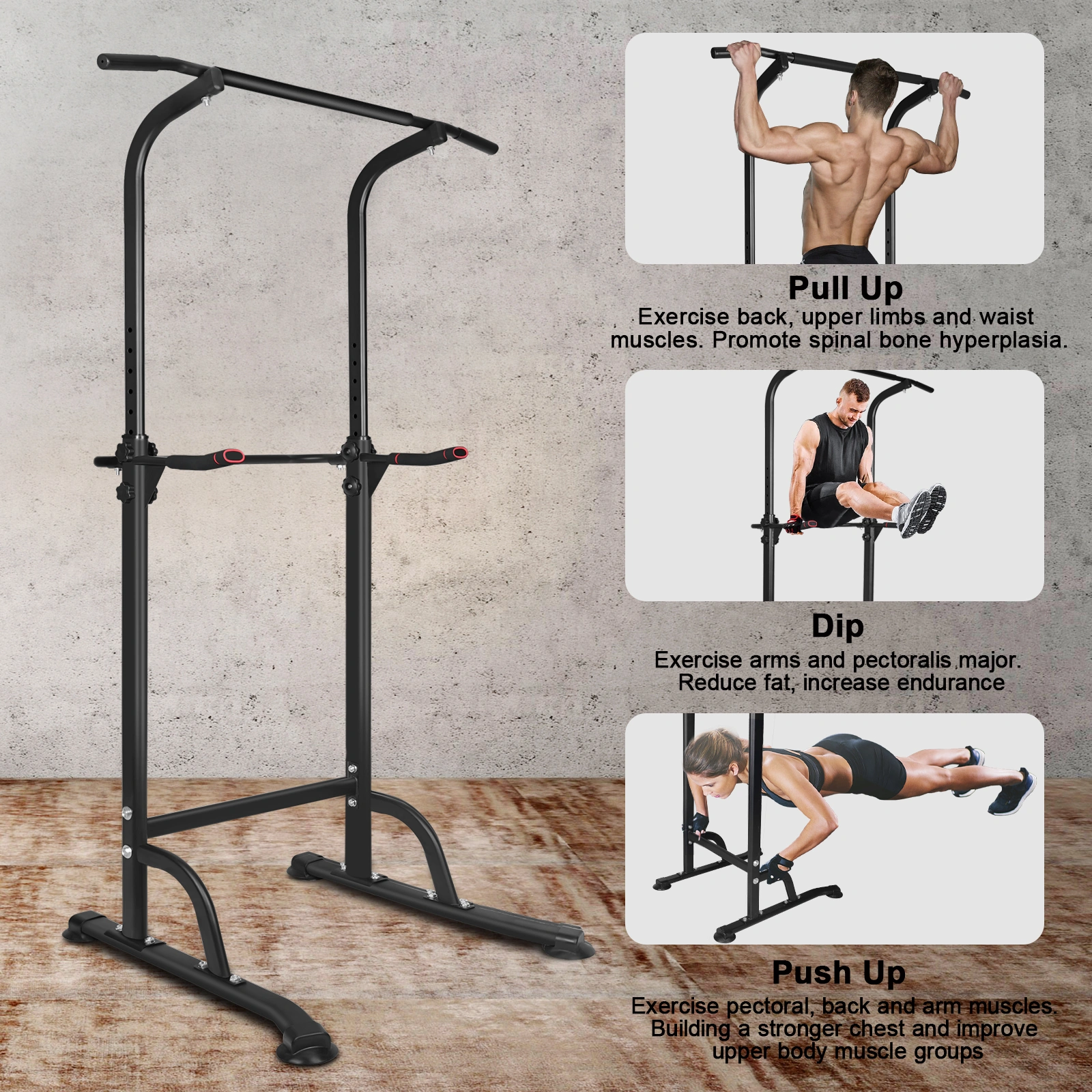 Power Tower Dip Station - Height Adjustable Pull Up Bar, Multi-Function Home Gym Strength Training Equipment for Full Body Workout view 11