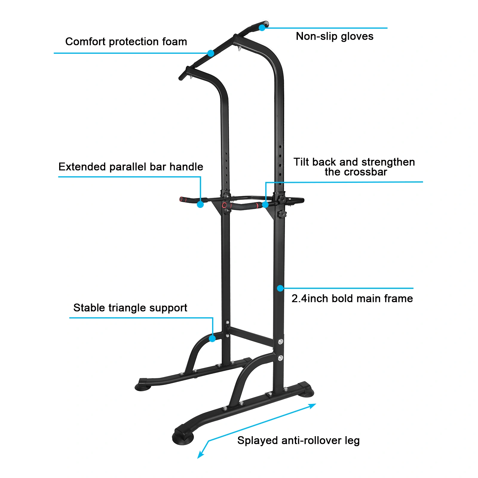 Power Tower Dip Station - Height Adjustable Pull Up Bar, Multi-Function Home Gym Strength Training Equipment for Full Body Workout view 9