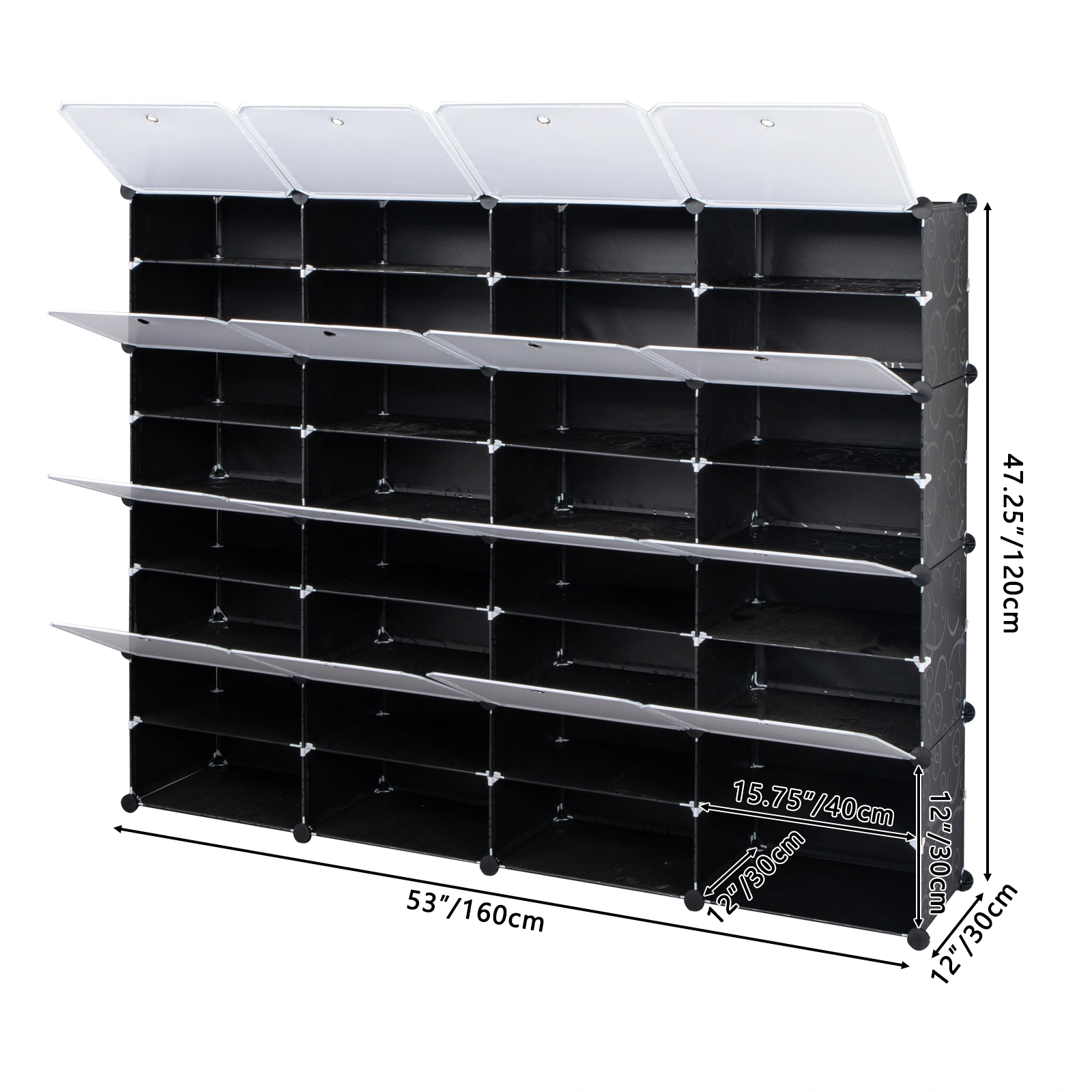 8-Tier Portable 64 Pair Shoe Rack Organizer 32 Grids Tower Shelf Storage Cabinet Stand Expandable for Heels, Boots, Slippers, Black view 9