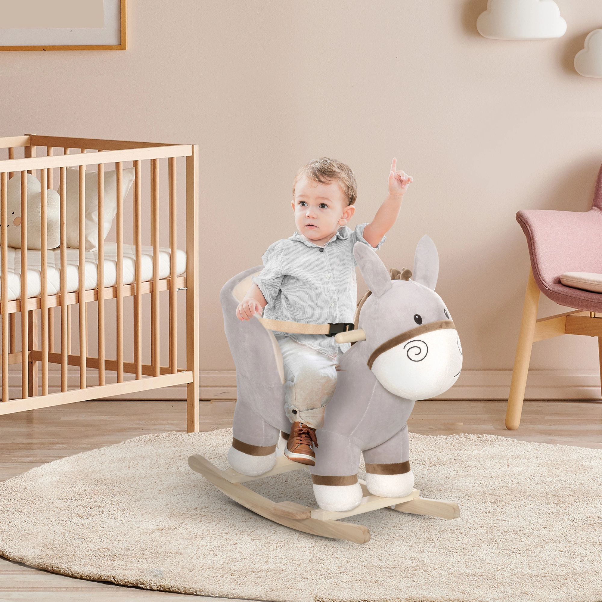 Kids Rocking Horse, Wooden Ride-On Toy, Gentle Motion Design, Toddlers Play Seat, Safe Indoor Outdoor