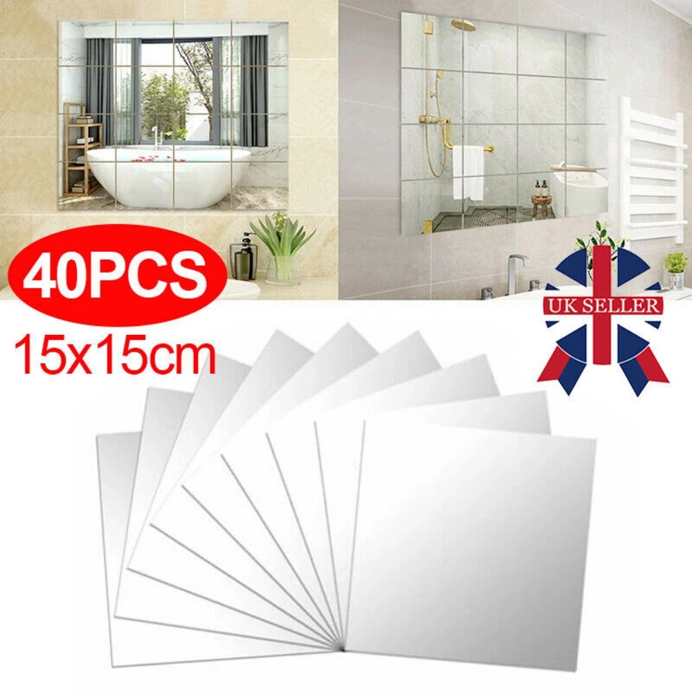40Pcs Glass Mirror Tile Wall Stickers Square Self Adhesive Shiny Mosaic for Home DIY Decor