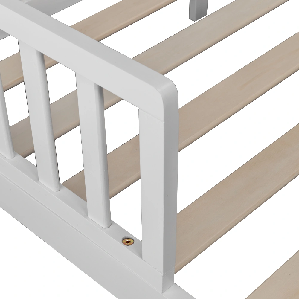 Wooden Baby Toddler Bed Children Bedroom Furniture with Safety Guardrails White view 7