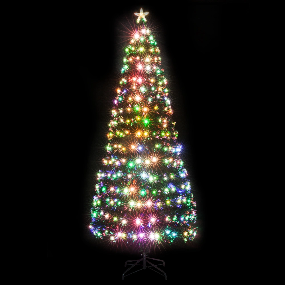 7.5ft Fiber Optic Christmas Tree, 260 LED Lights, 260 Branches, Light Green PVC Needles with Iron Stand, N101 view 2