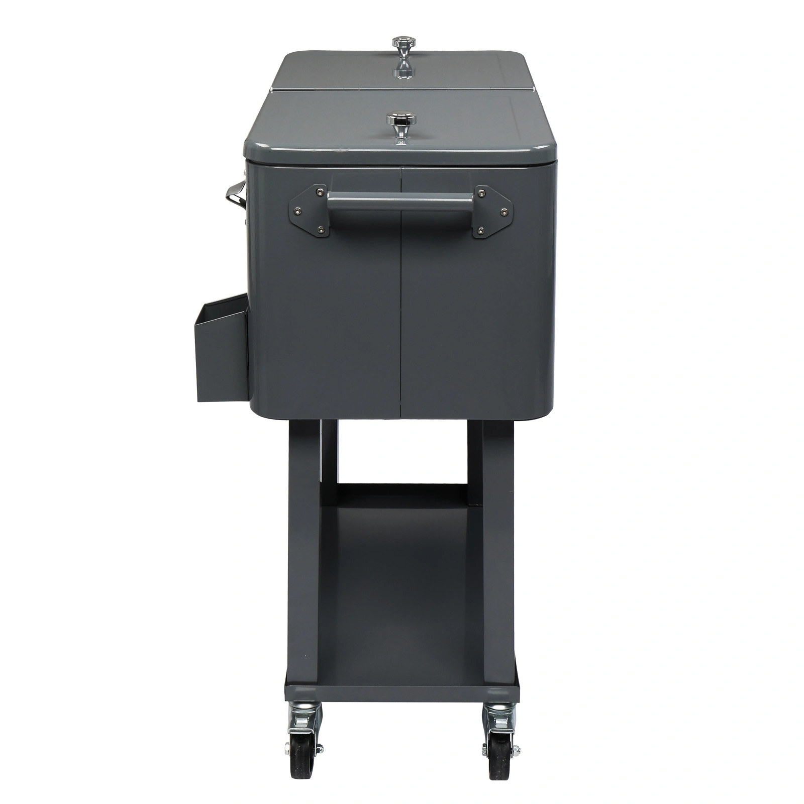 80QT Dark Grey Rolling Cooler Cart, 34.4 x 35.8 x 15.2 Inch Rectangular Insulated Ice Chest with Plastic Body and Steel Tube Legs view 11