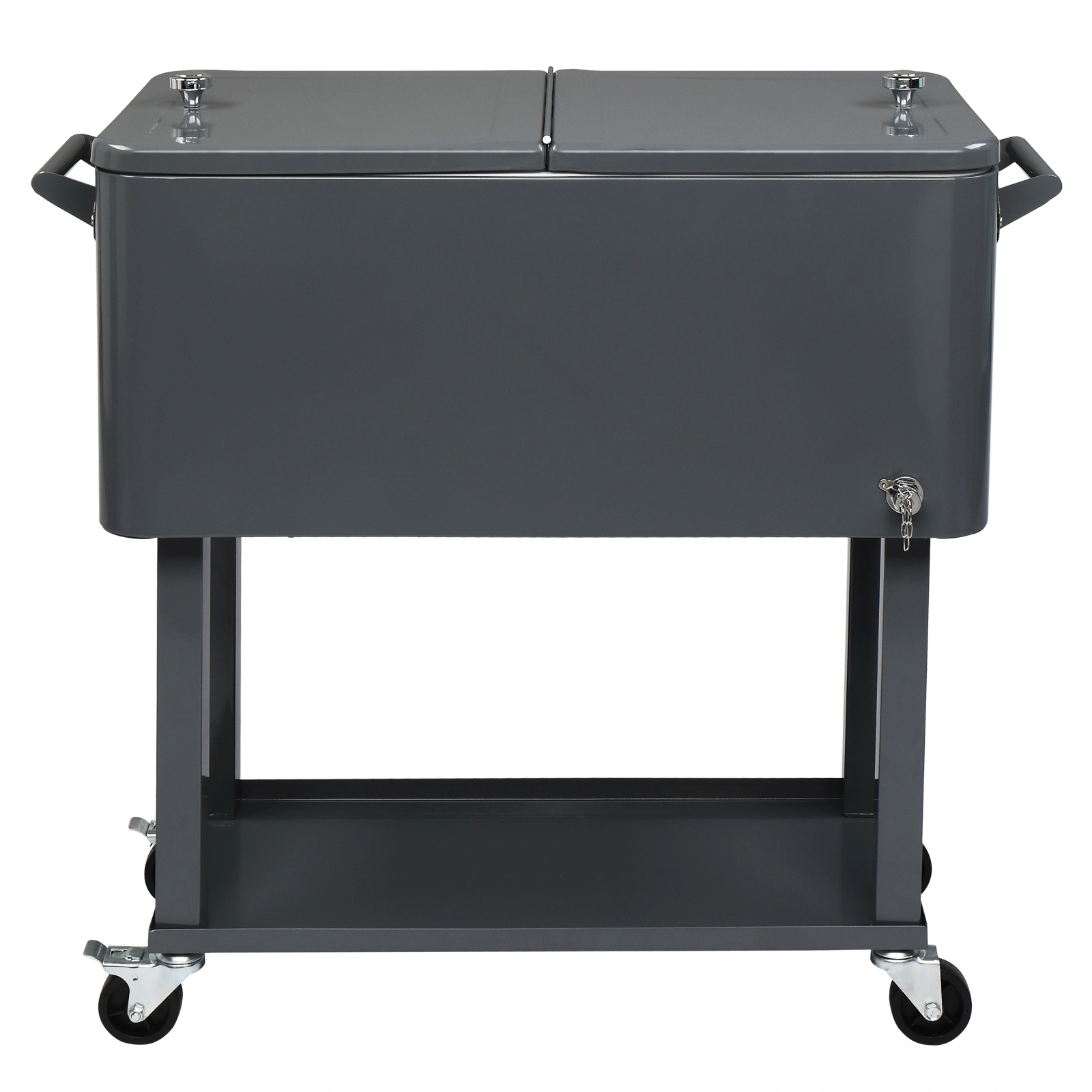 80QT Dark Grey Rolling Cooler Cart, 34.4 x 35.8 x 15.2 Inch Rectangular Insulated Ice Chest with Plastic Body and Steel Tube Legs view 17