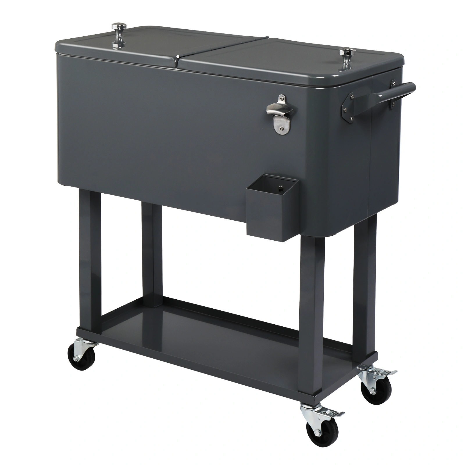 80QT Dark Grey Rolling Cooler Cart, 34.4 x 35.8 x 15.2 Inch Rectangular Insulated Ice Chest with Plastic Body and Steel Tube Legs view 18