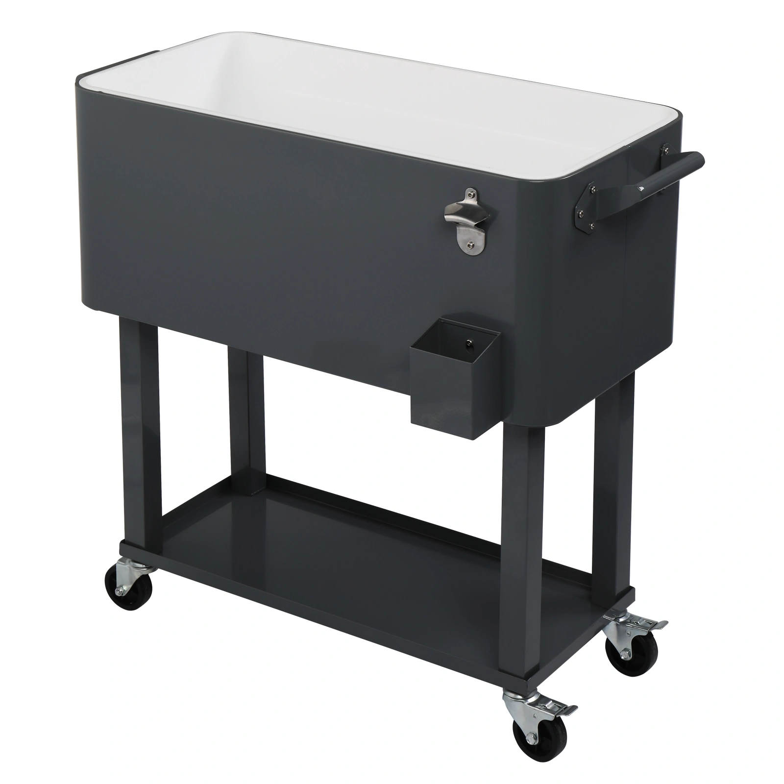 80QT Dark Grey Rolling Cooler Cart, 34.4 x 35.8 x 15.2 Inch Rectangular Insulated Ice Chest with Plastic Body and Steel Tube Legs view 20