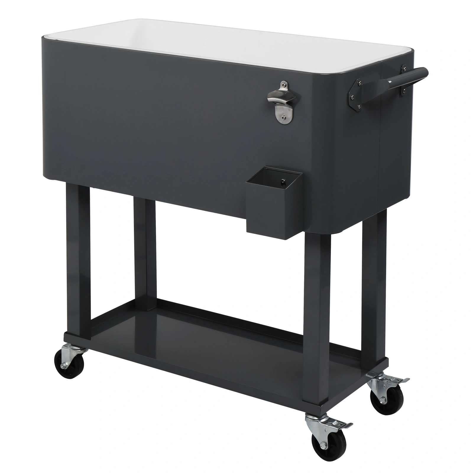 80QT Dark Grey Rolling Cooler Cart, 34.4 x 35.8 x 15.2 Inch Rectangular Insulated Ice Chest with Plastic Body and Steel Tube Legs view 23