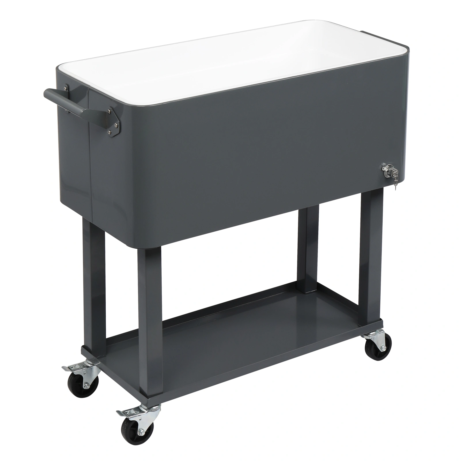 80QT Dark Grey Rolling Cooler Cart, 34.4 x 35.8 x 15.2 Inch Rectangular Insulated Ice Chest with Plastic Body and Steel Tube Legs view 25