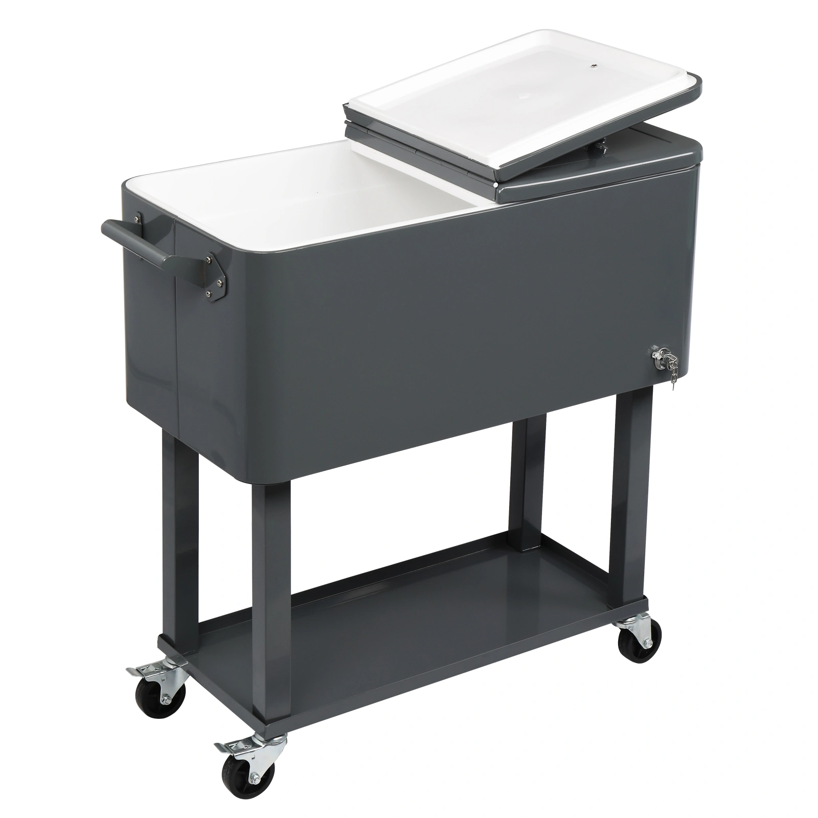 80QT Dark Grey Rolling Cooler Cart, 34.4 x 35.8 x 15.2 Inch Rectangular Insulated Ice Chest with Plastic Body and Steel Tube Legs view 27
