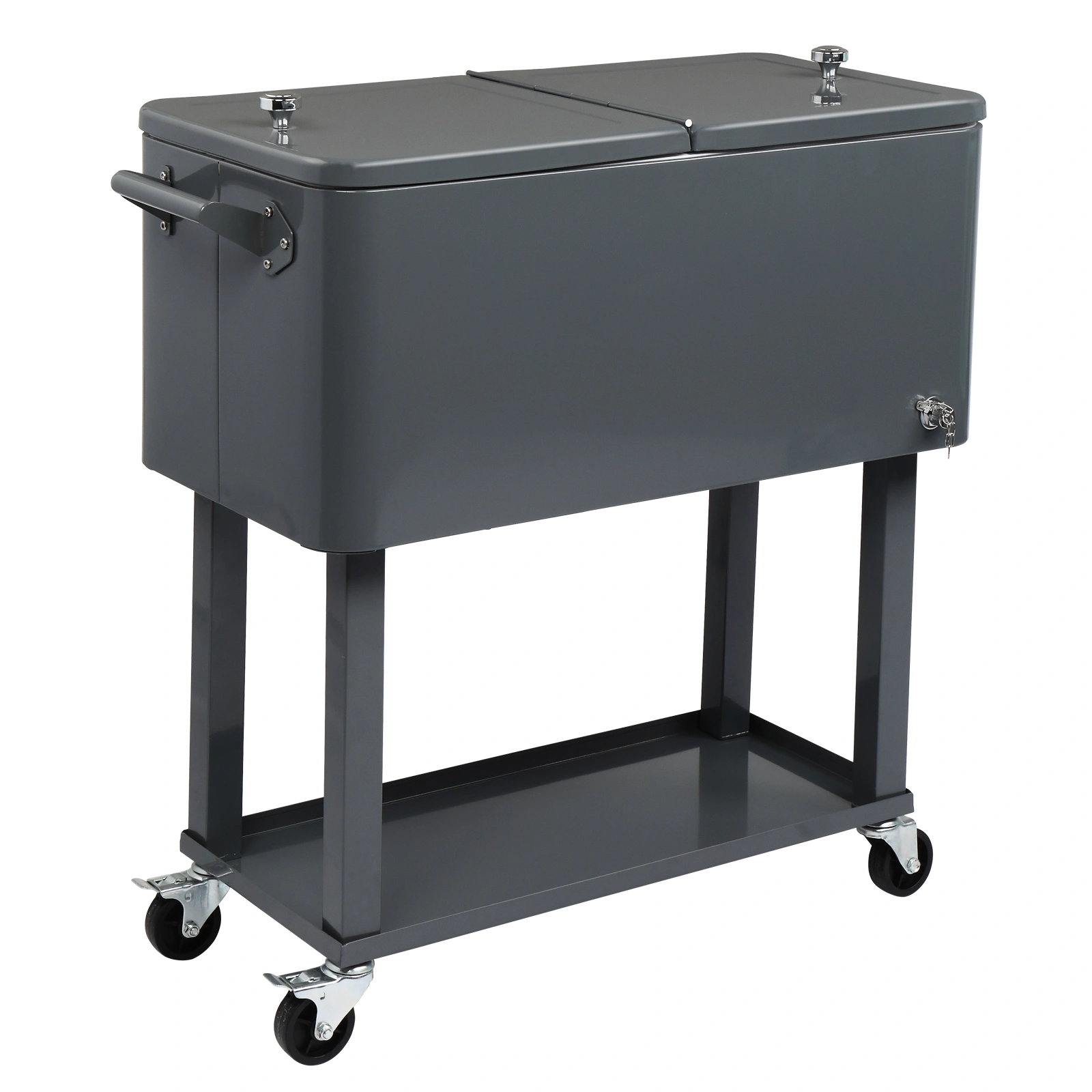 80QT Dark Grey Rolling Cooler Cart, 34.4 x 35.8 x 15.2 Inch Rectangular Insulated Ice Chest with Plastic Body and Steel Tube Legs view 31