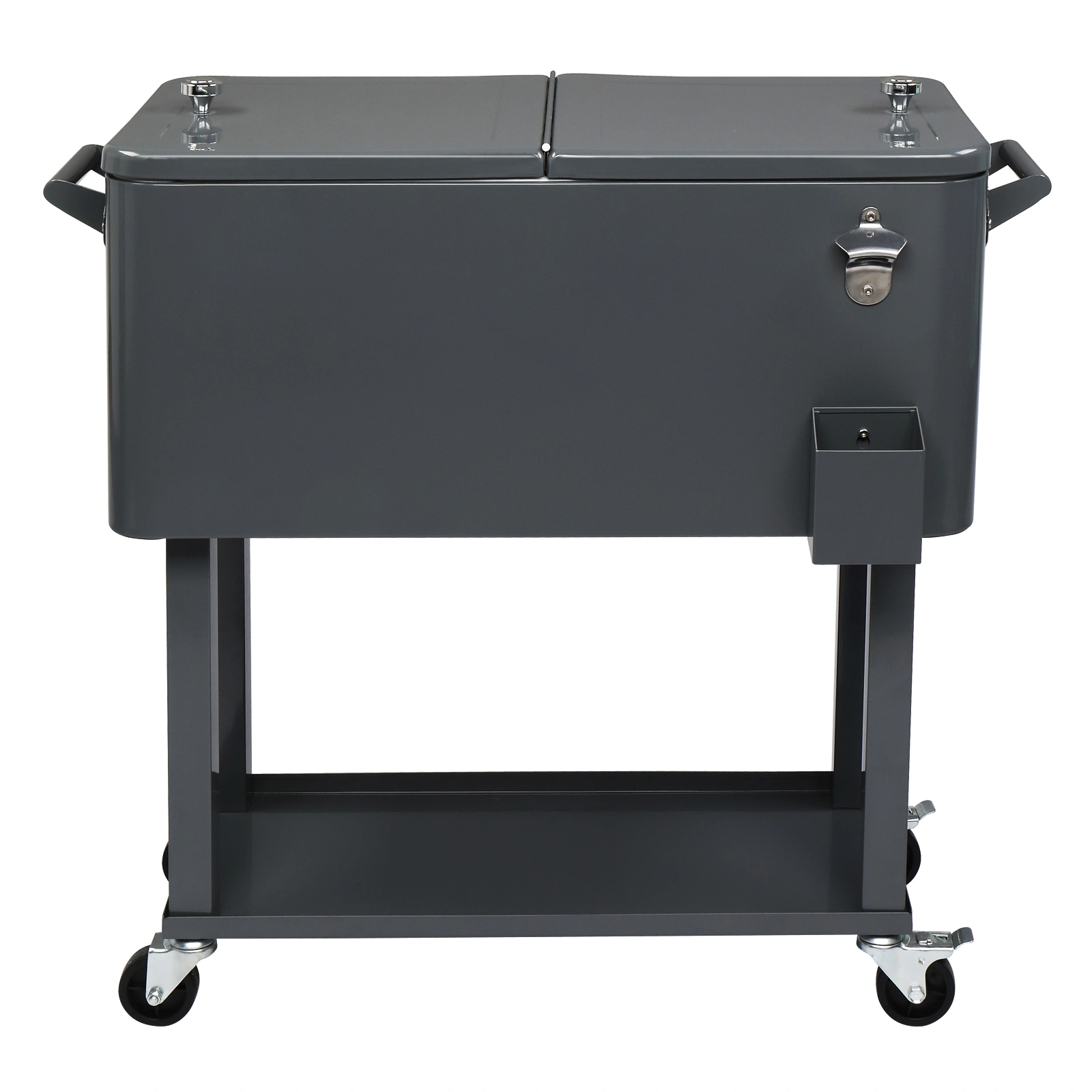 80QT Dark Grey Rolling Cooler Cart, 34.4 x 35.8 x 15.2 Inch Rectangular Insulated Ice Chest with Plastic Body and Steel Tube Legs view 36