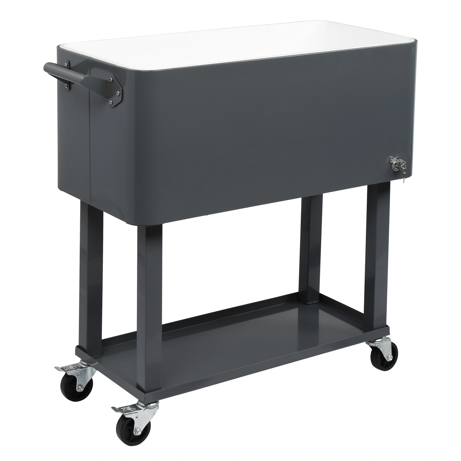 80QT Dark Grey Rolling Cooler Cart, 34.4 x 35.8 x 15.2 Inch Rectangular Insulated Ice Chest with Plastic Body and Steel Tube Legs view 55