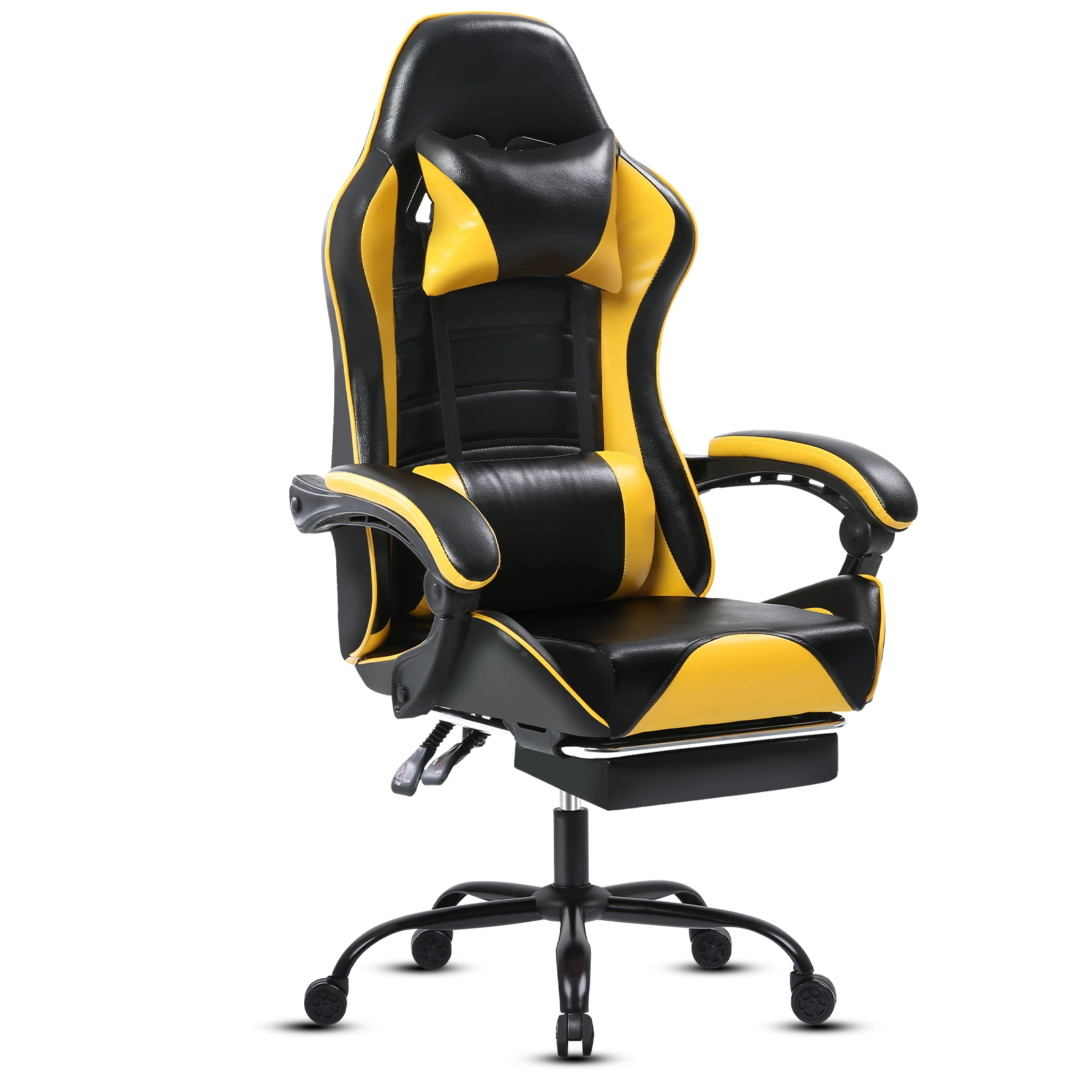 Gaming Chair with Footrest, Ergonomic PU Leather Big and Tall Computer Chair, 360° Swivel Height Adjustable Office Desk Chair, Blue