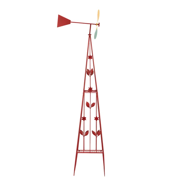 6.2ft Red 4-Blade Iron Windmill with 4-Leg Stand and Storage Shelf view 3