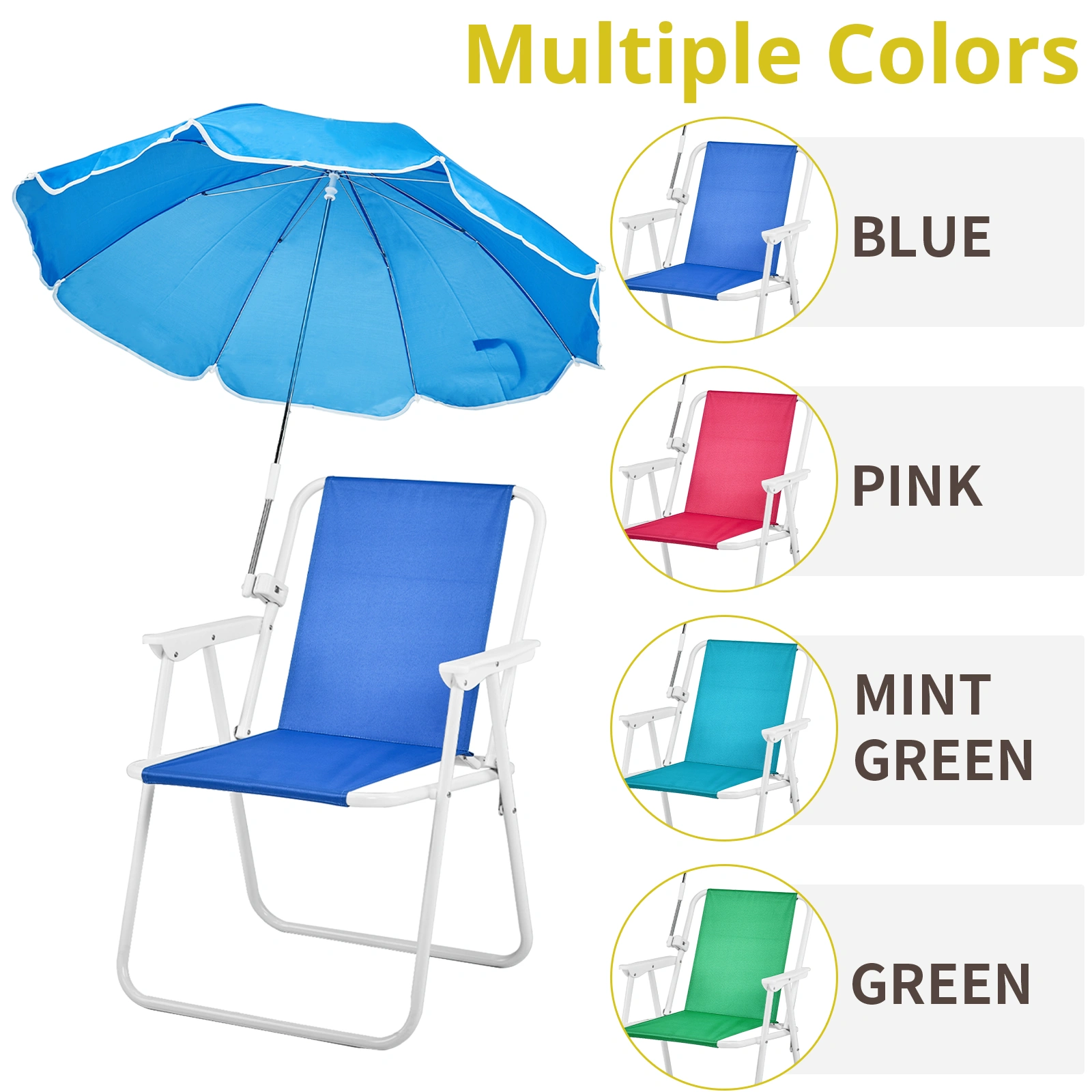 Folding Beach Chair with Umbrella for Adults, Lightweight Porable Camping Chair with 265lbs Capacity for Travel Picnic Concert & Outdoor Activities, Blue view 10