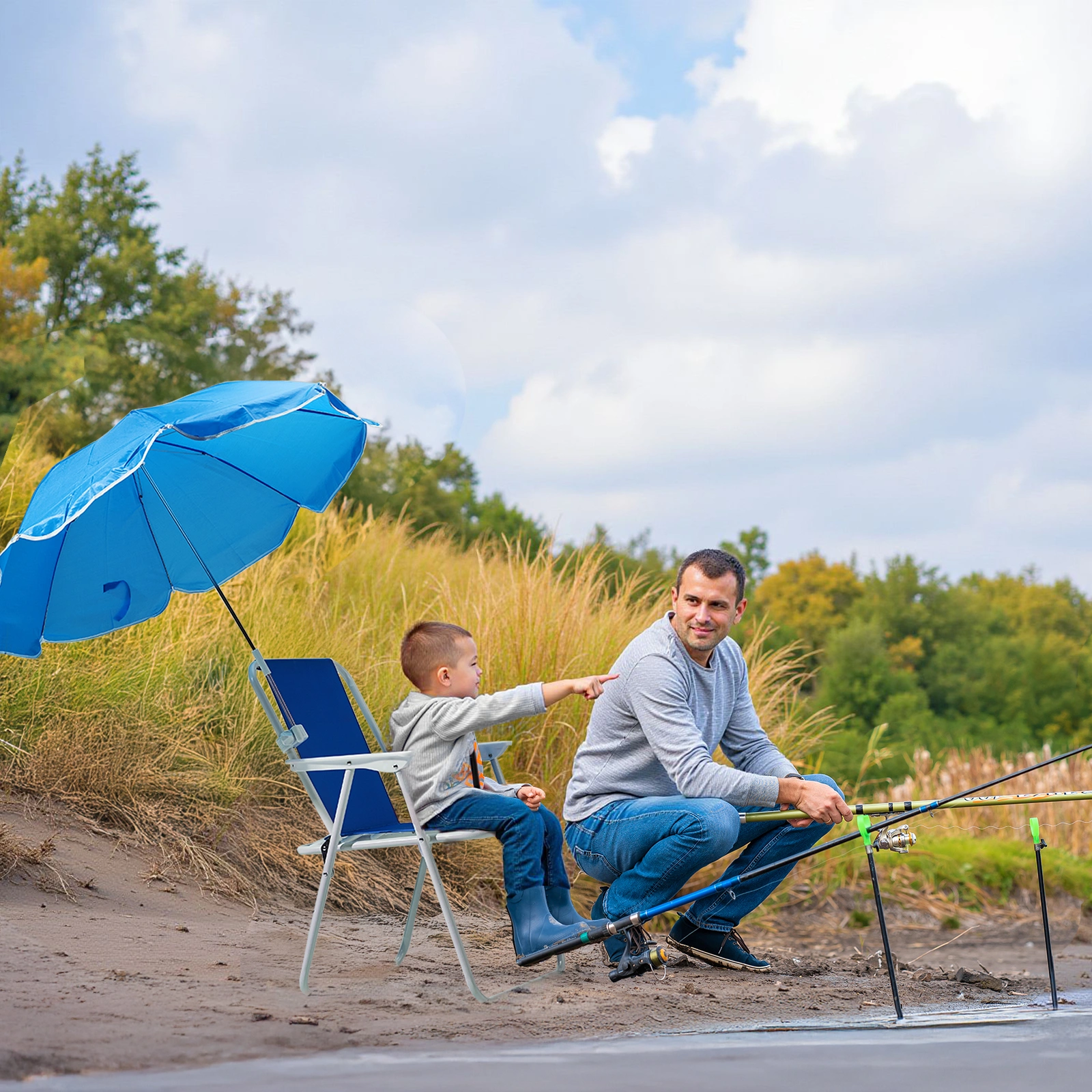 Folding Beach Chair with Umbrella for Adults, Lightweight Porable Camping Chair with 265lbs Capacity for Travel Picnic Concert & Outdoor Activities, Blue view 7