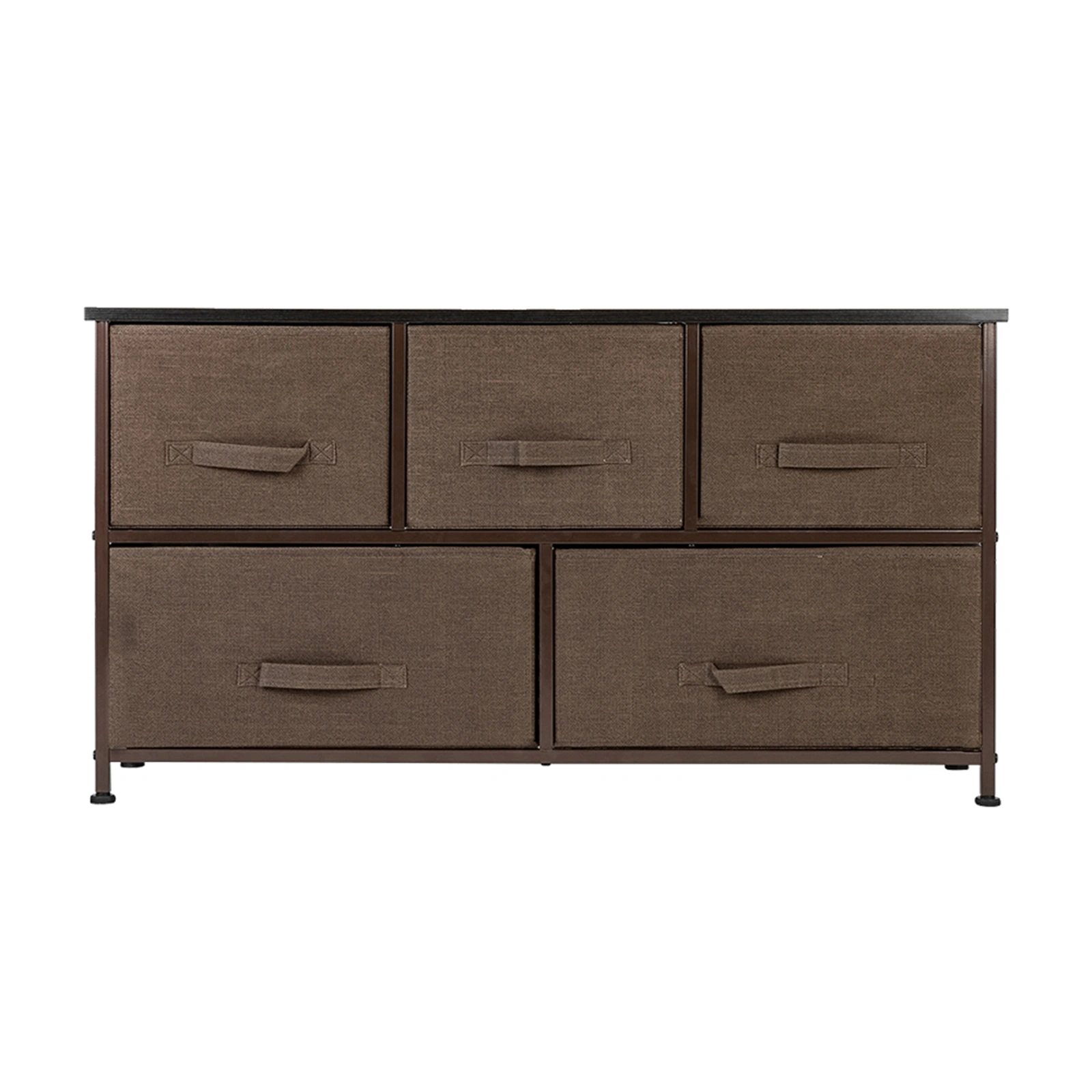 2-Tier Wide Closet Dresser, Nursery Dresser Tower With 5 Easy Pull Fabric Drawers And Metal Frame, Multi-Purpose Organizer Unit For Closets, Dorm Room, Living Room, Hallway, Brown