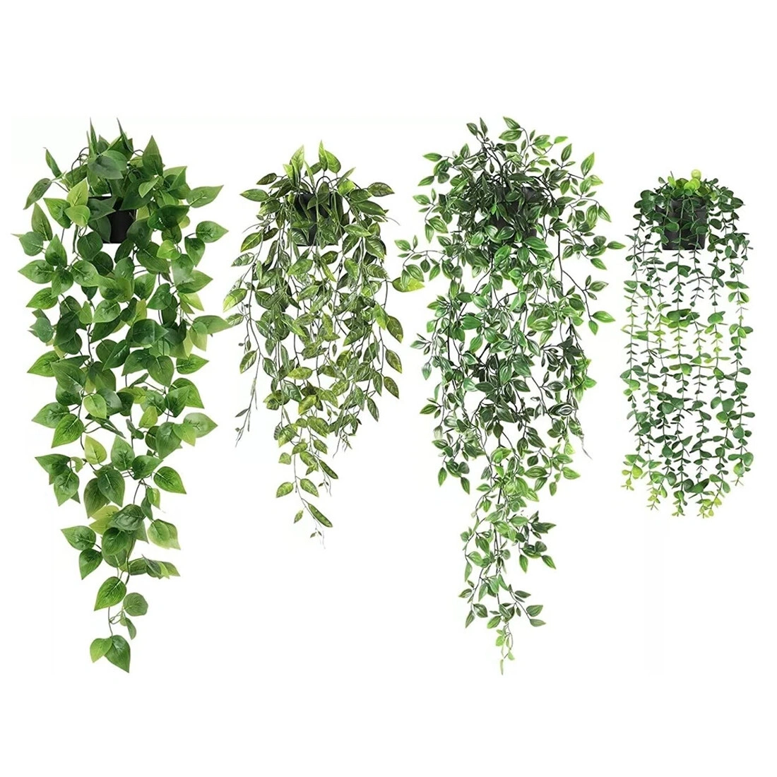 4 Pack Artificial Hanging Plants Fake Trailing Vines in Pots Indoor Outdoor Home Office Garden Decor view 2