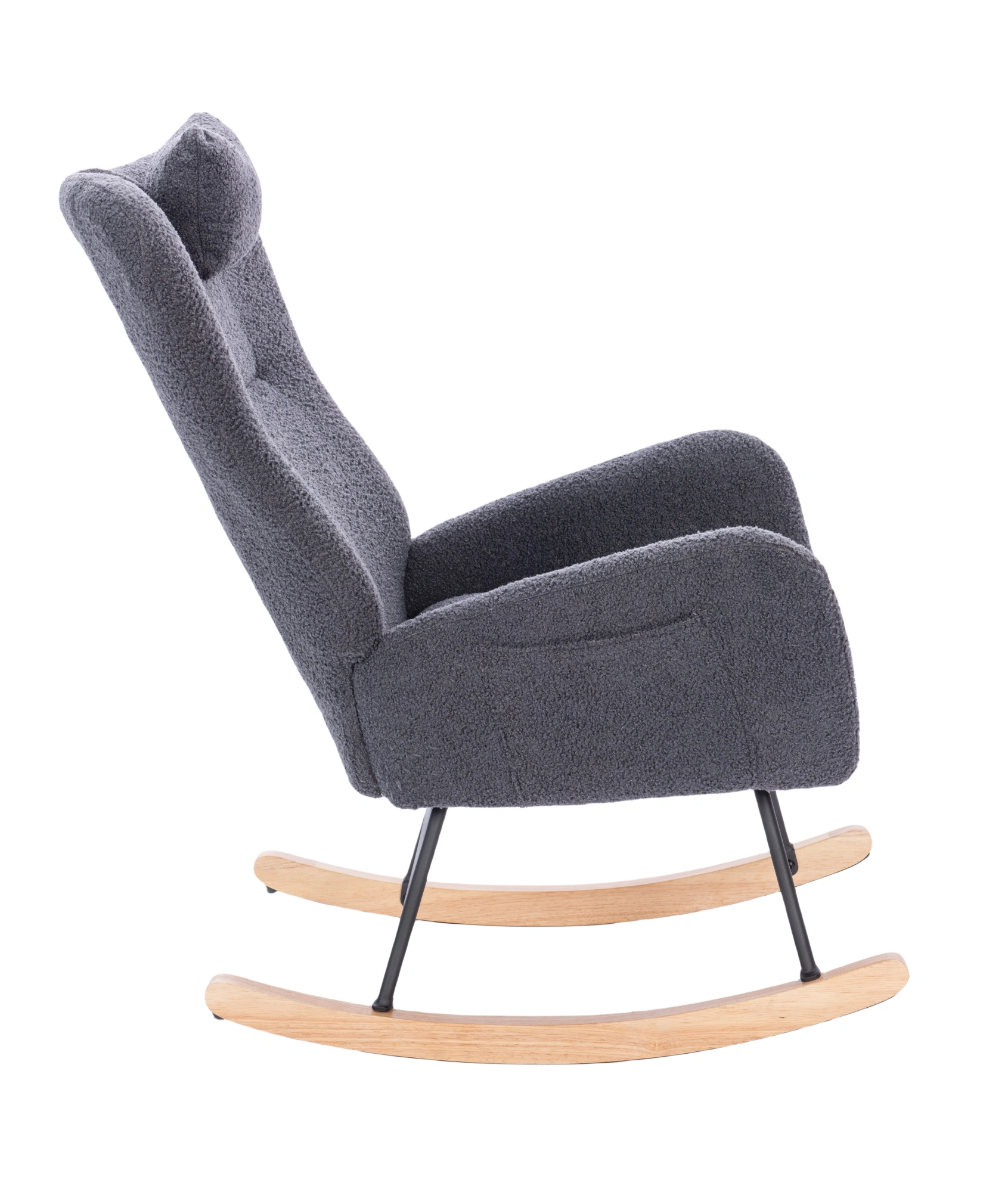 Teddy Upholstered Nursery Rocking Chair | Padded Glider Recliner for Living Room & Bedroom, Dark Grey Fabric view 3