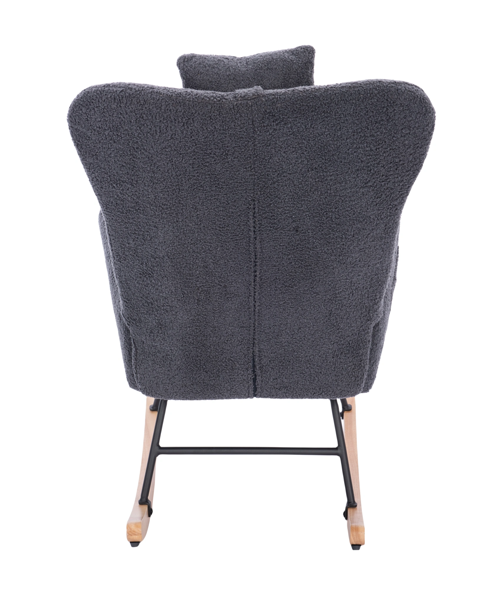 Teddy Upholstered Nursery Rocking Chair | Padded Glider Recliner for Living Room & Bedroom, Dark Grey Fabric view 5