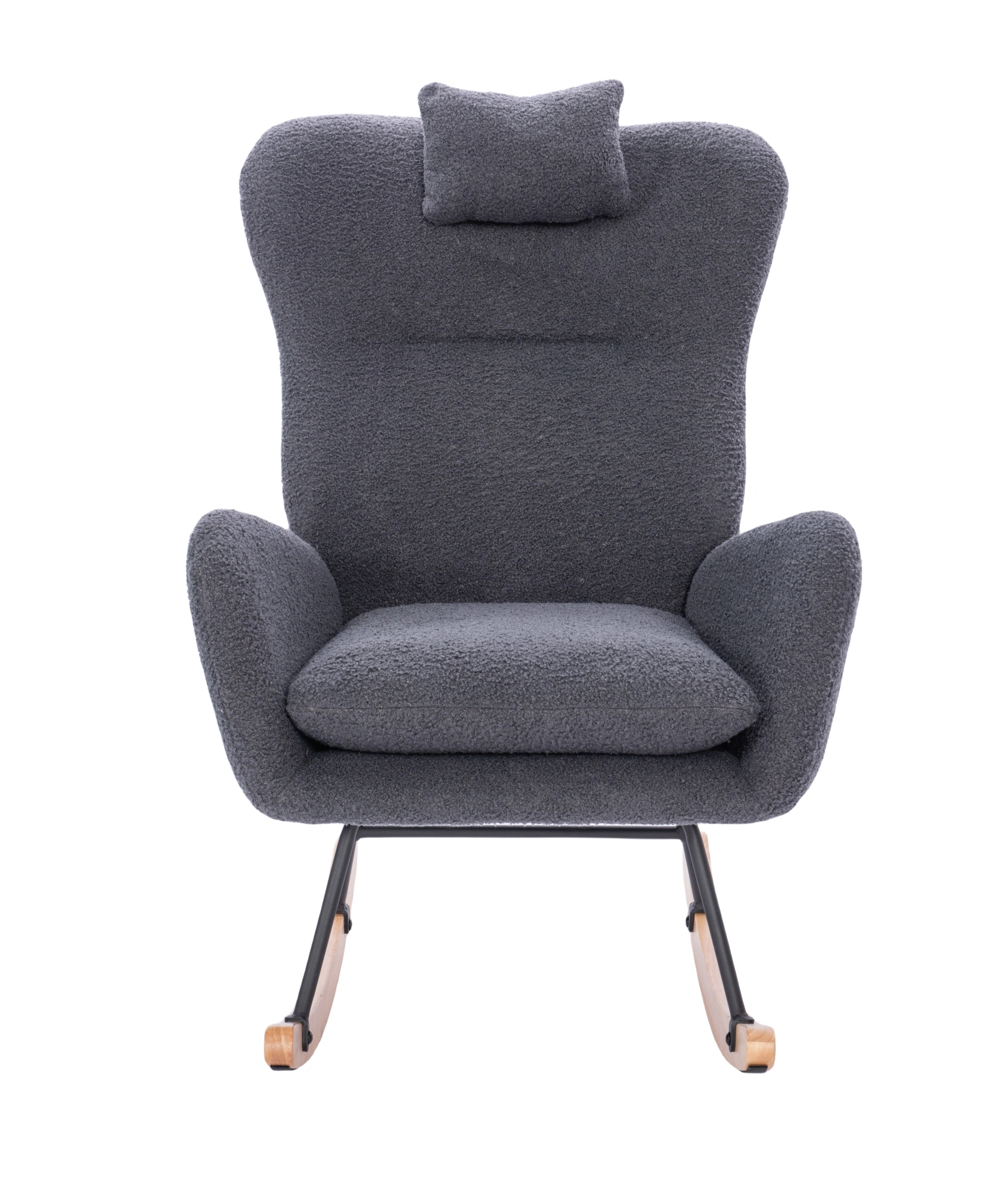 Teddy Upholstered Nursery Rocking Chair | Padded Glider Recliner for Living Room & Bedroom, Dark Grey Fabric view 7