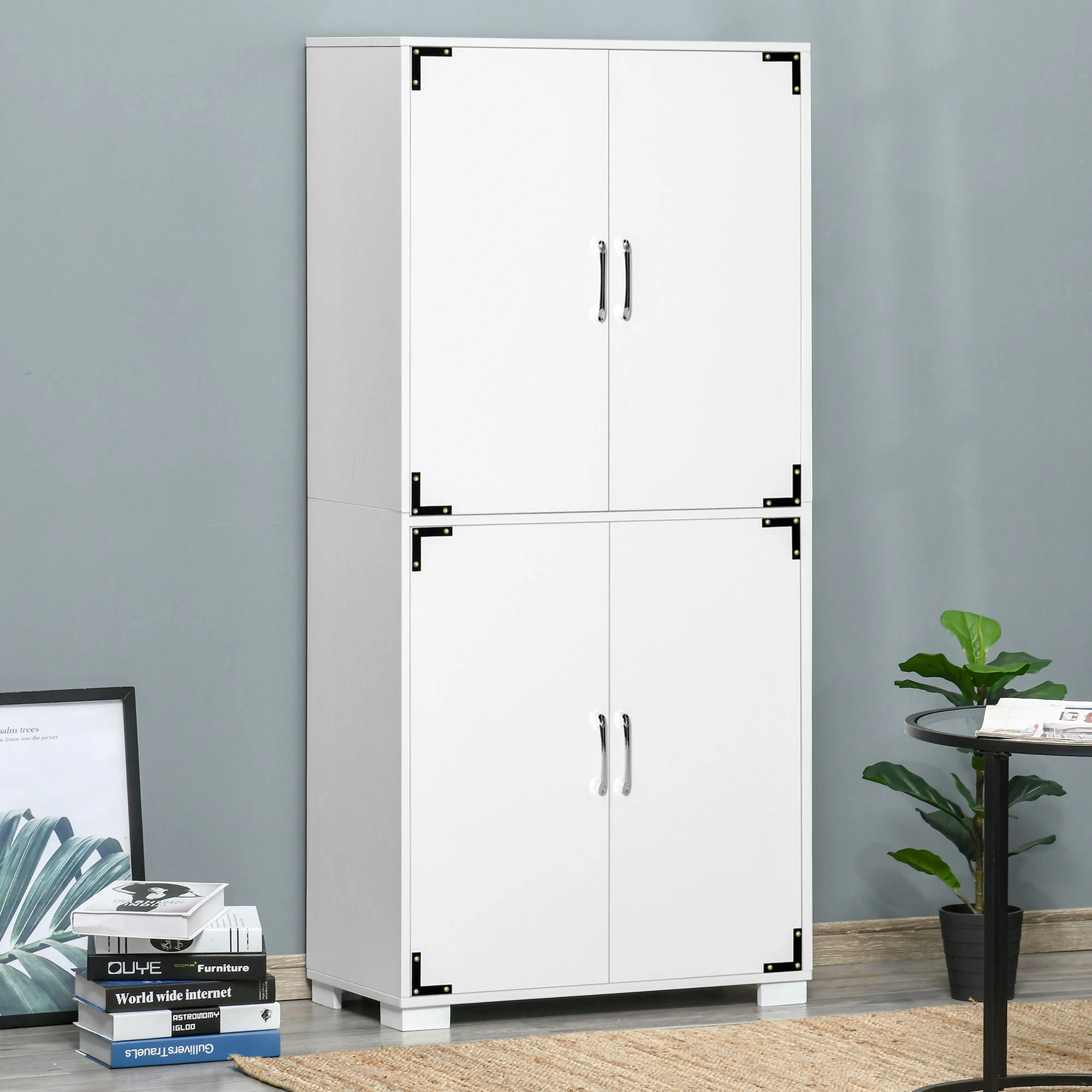 Heavy Duty Storage Cabinet Organizer, 4-Tier Metal Shelf with Doors, Black Industrial Warehouse Cabinet for Garage, Office, Home