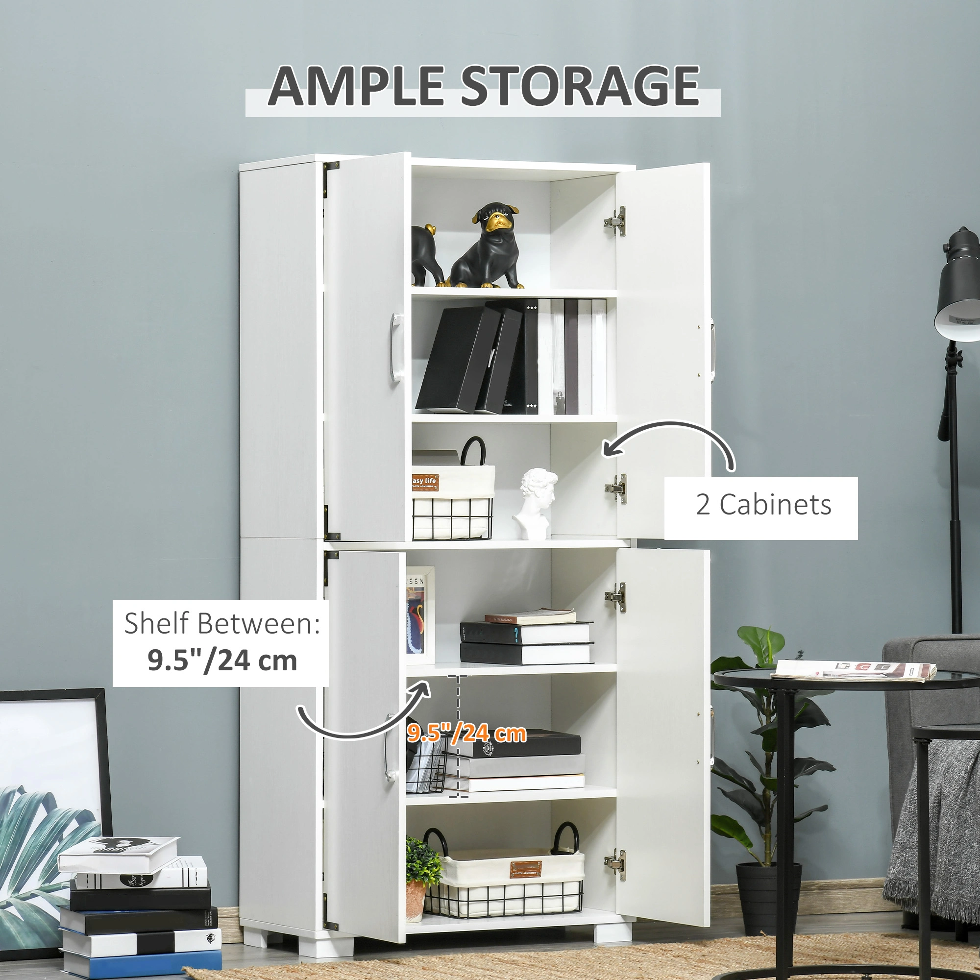 Heavy Duty Storage Cabinet Organizer, 4-Tier Metal Shelf with Doors, Black Industrial Warehouse Cabinet for Garage, Office, Home view 3
