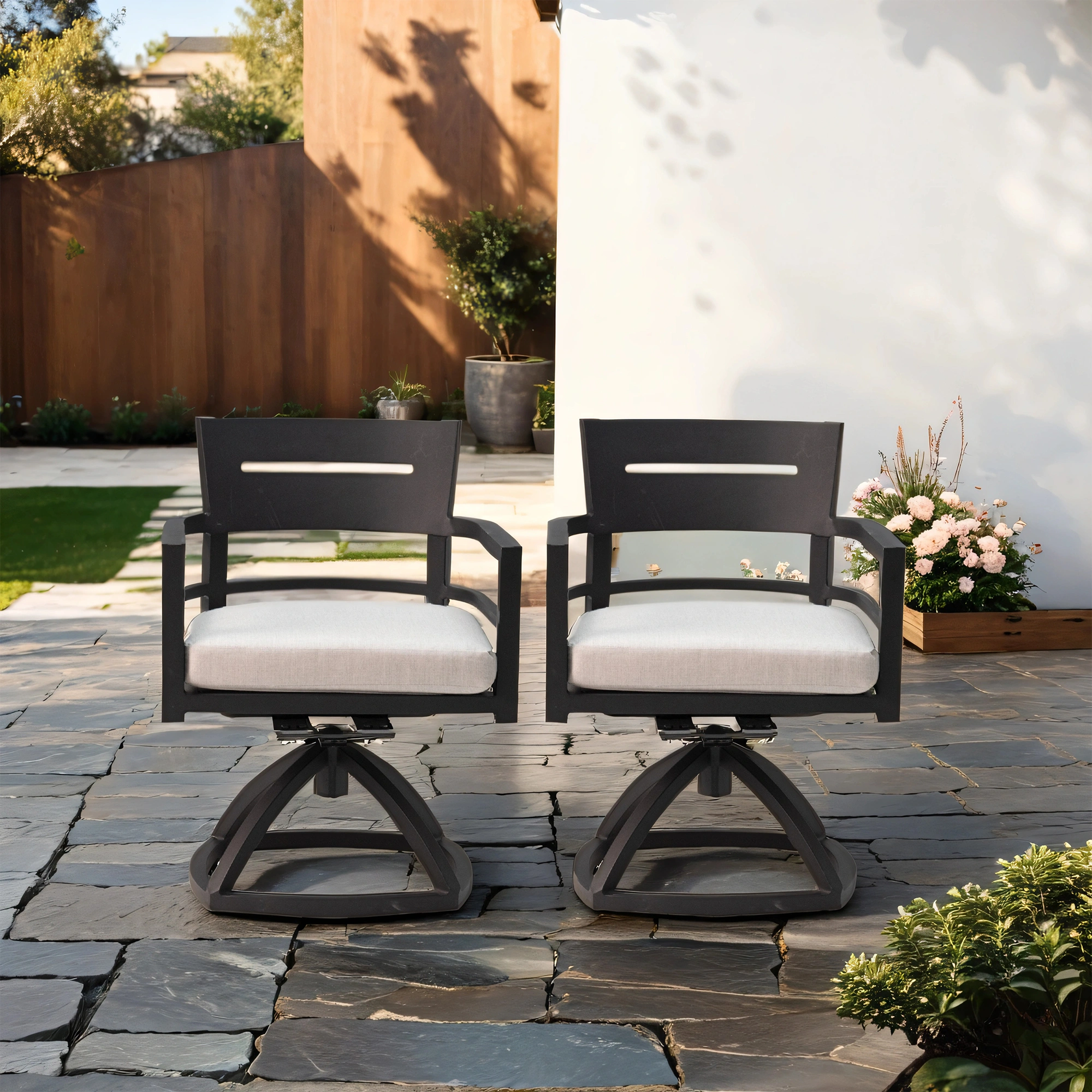 Outdoor Patio Aluminum Swivel Rocker 2PCS with Outdoor-grade Sunbrella Fabric Cushions, Ember Black view 2