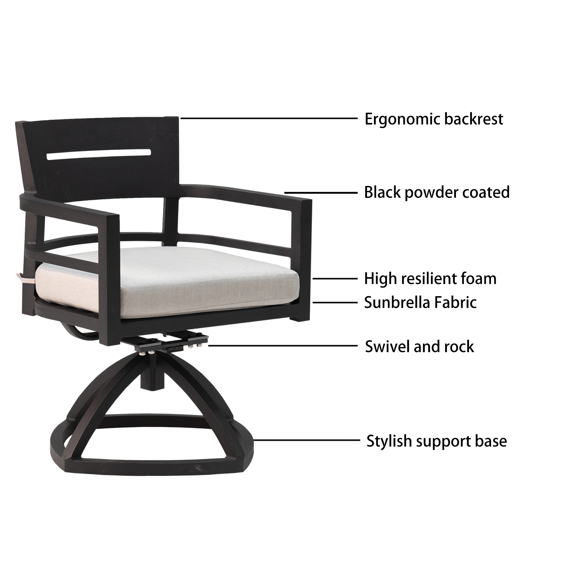 Outdoor Patio Aluminum Swivel Rocker 2PCS with Outdoor-grade Sunbrella Fabric Cushions, Ember Black view 3