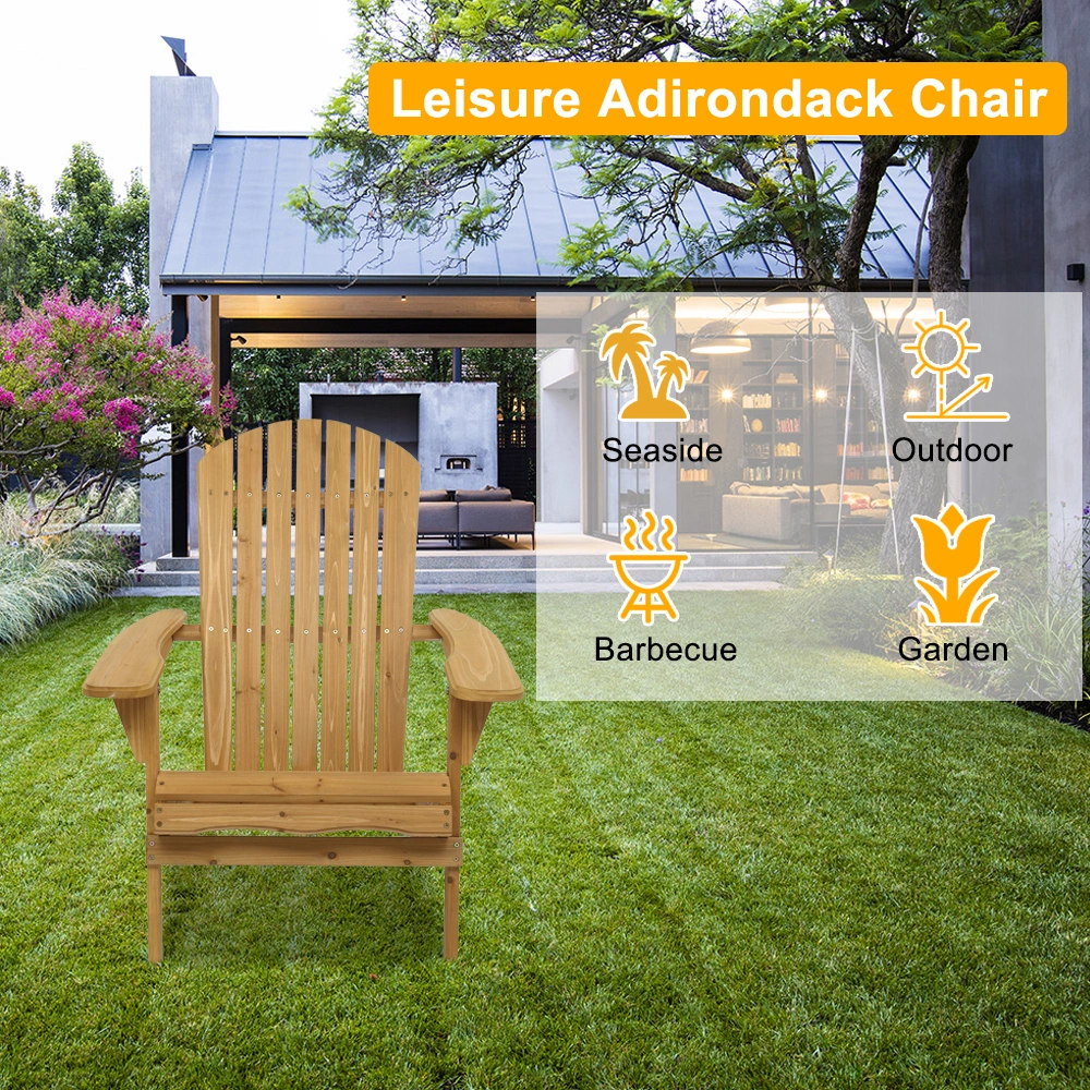 Folding Wooden Adirondack Lounger Chair with Natural Finish view 15