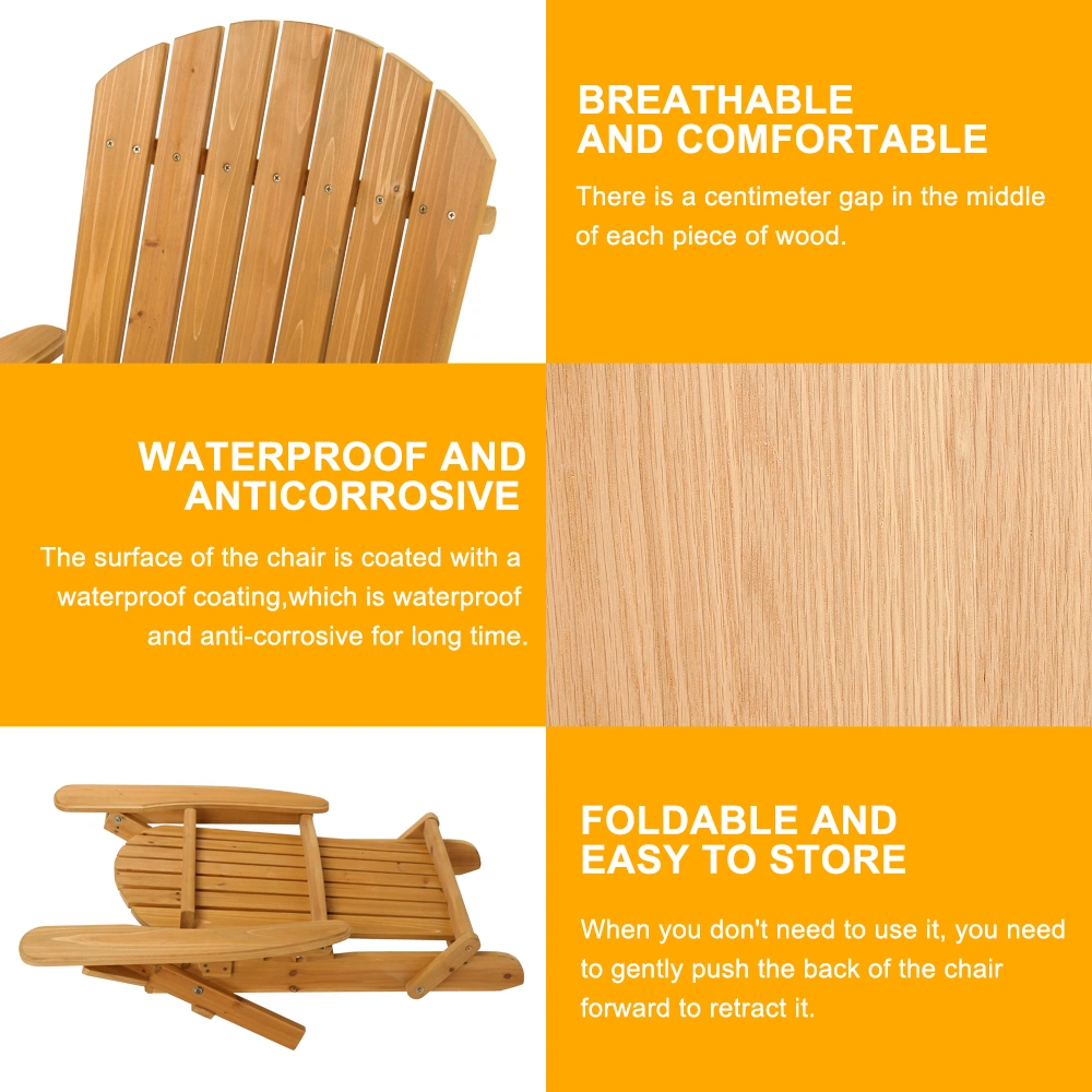 Folding Wooden Adirondack Lounger Chair with Natural Finish view 19