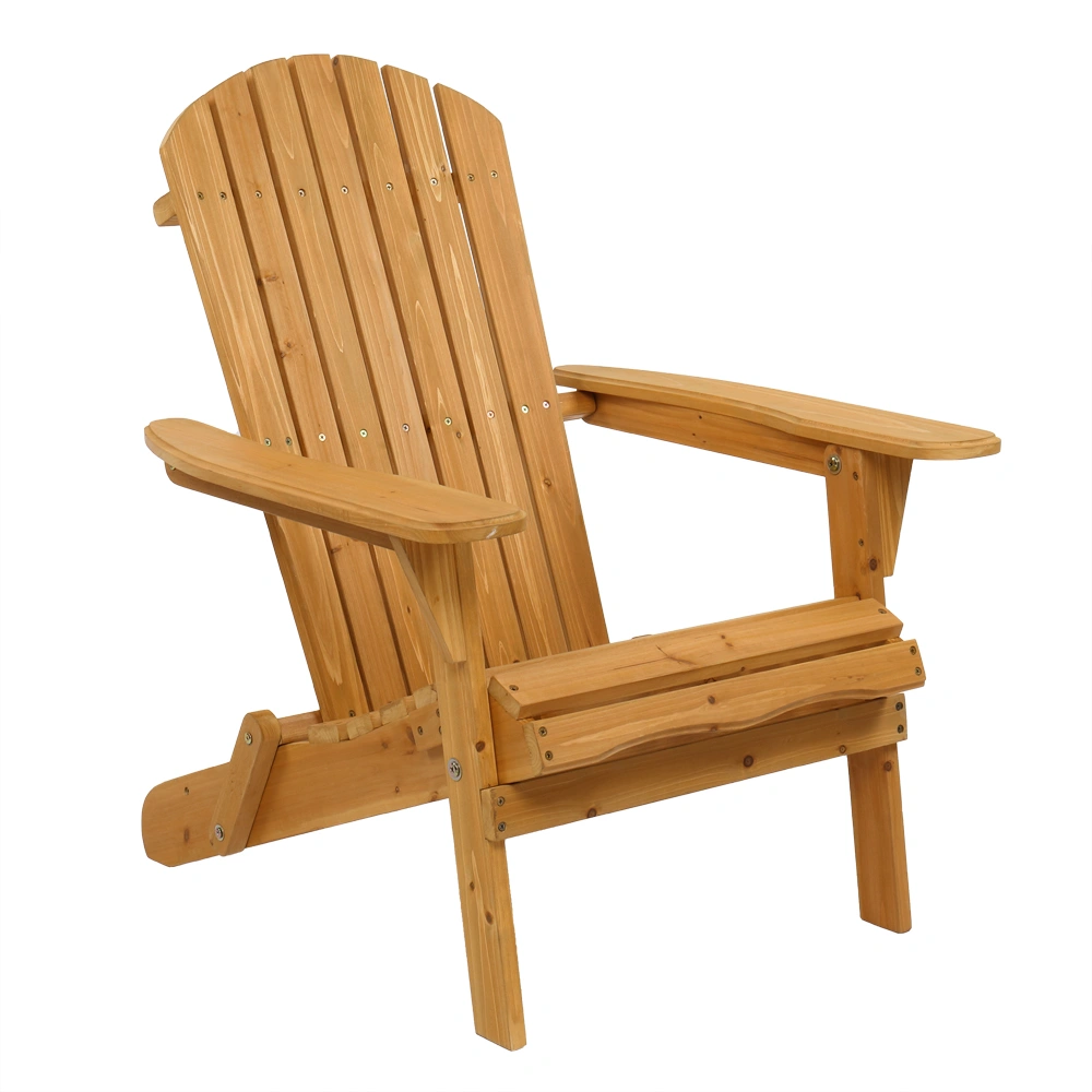 Folding Wooden Adirondack Lounger Chair with Natural Finish view 2