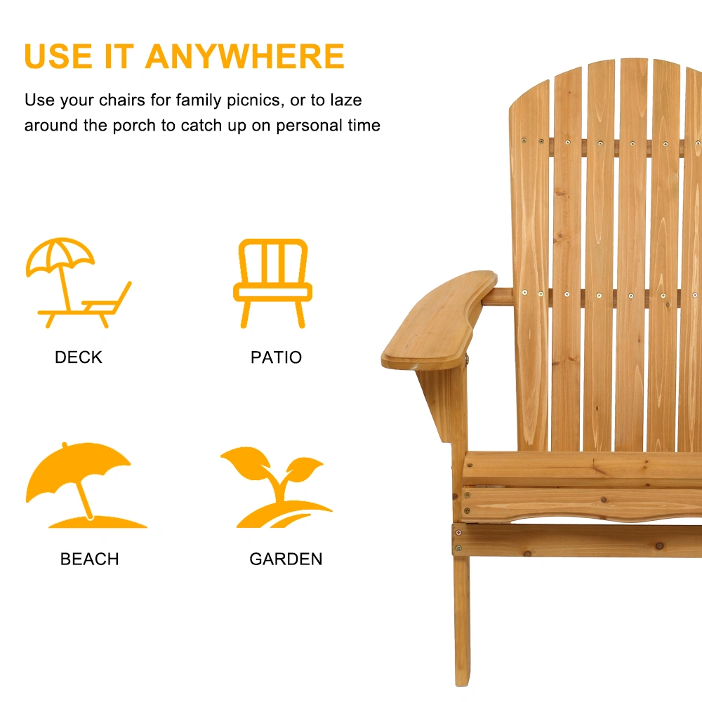 Folding Wooden Adirondack Lounger Chair with Natural Finish view 21