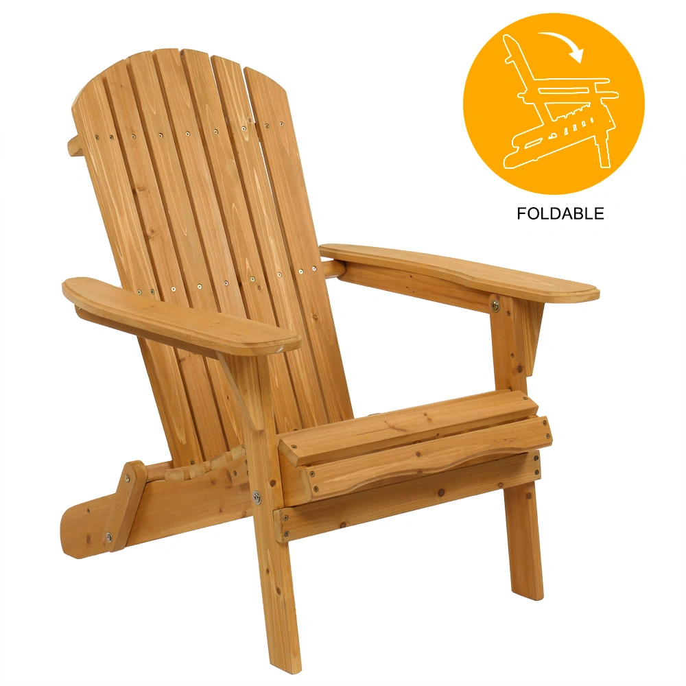 Folding Wooden Adirondack Lounger Chair with Natural Finish view 22