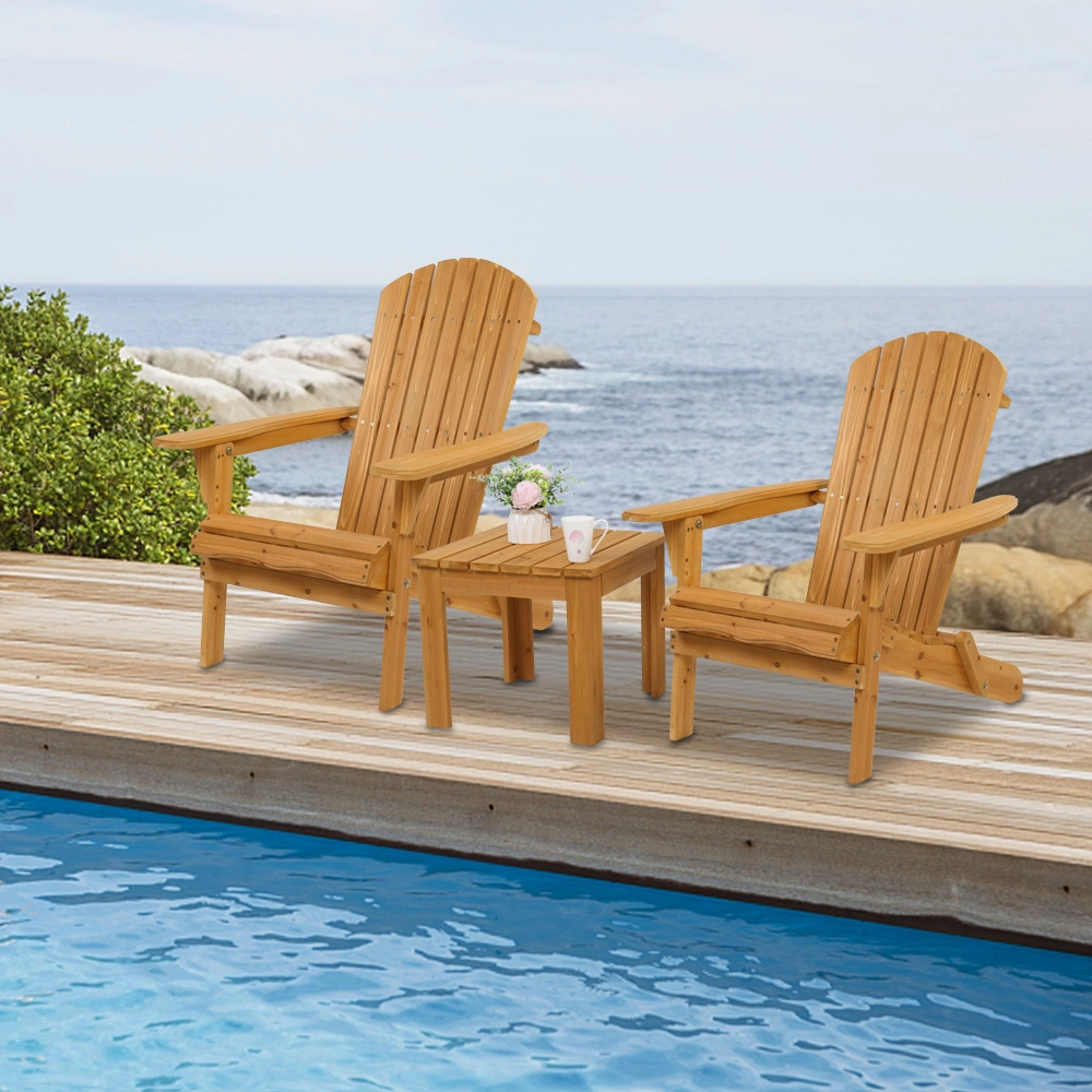 Folding Wooden Adirondack Lounger Chair with Natural Finish view 28