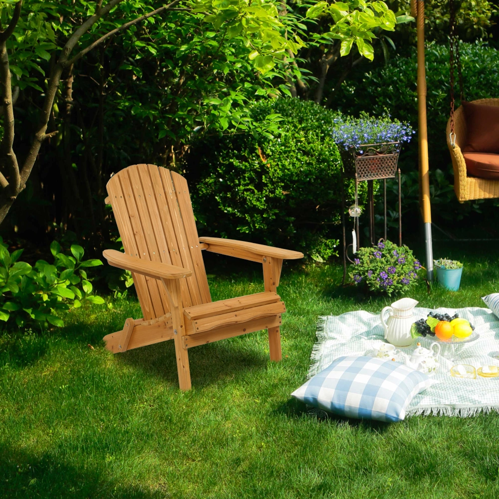 Folding Wooden Adirondack Lounger Chair with Natural Finish view 3
