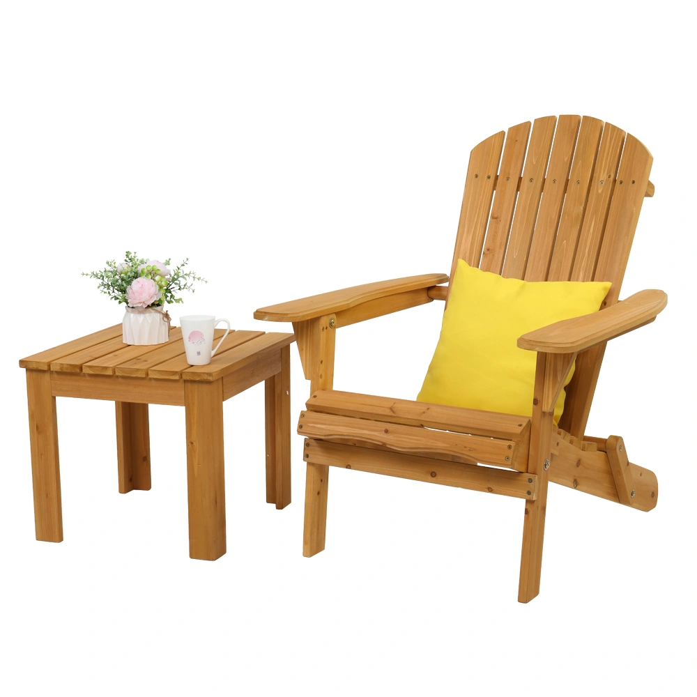 Folding Wooden Adirondack Lounger Chair with Natural Finish view 6