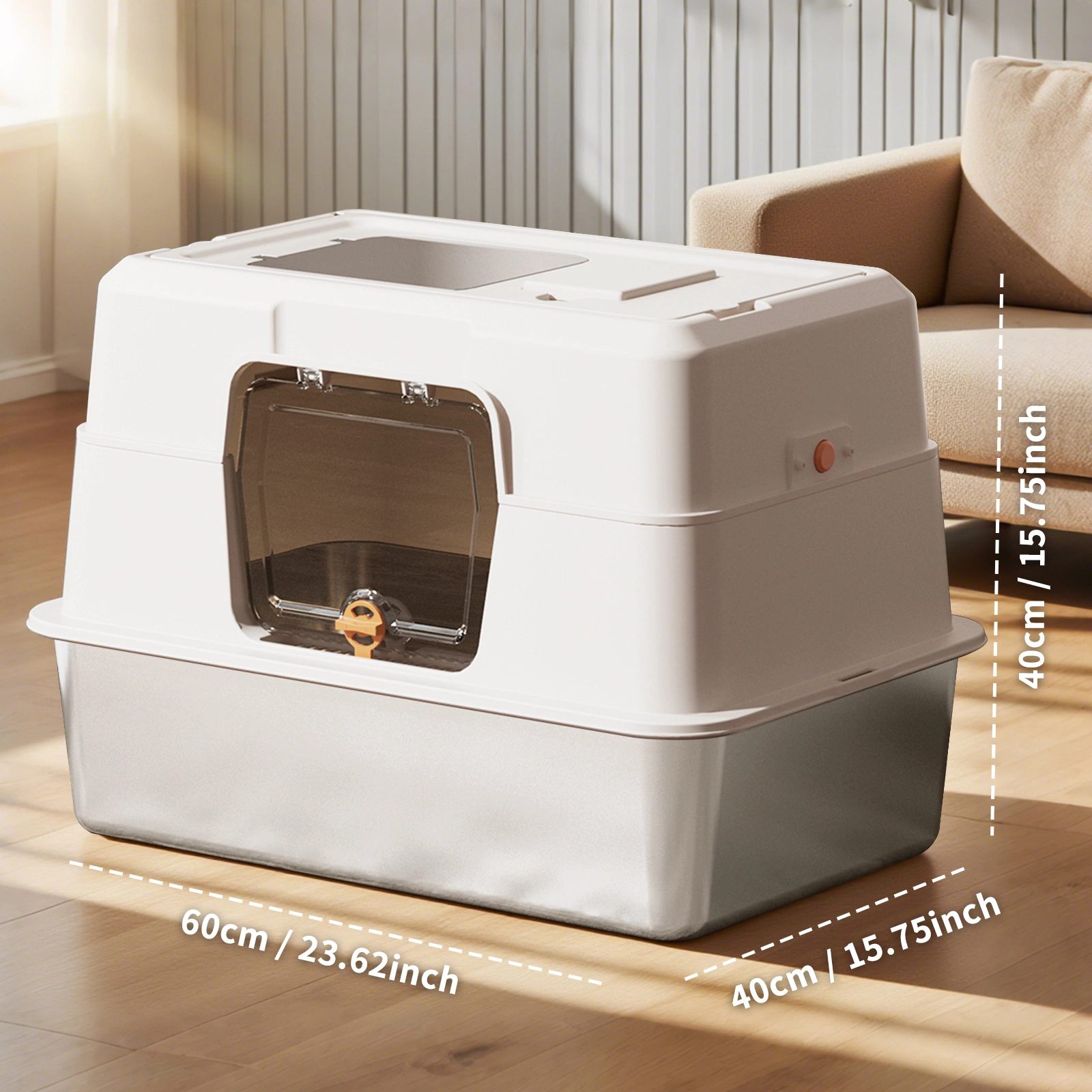 Thick Stainless Steel Enclosed Cat Litter Box - White, Leak Proof & Bite Resistant, Extra Large Heavy Duty Kitty Toilet for Comfortable Use