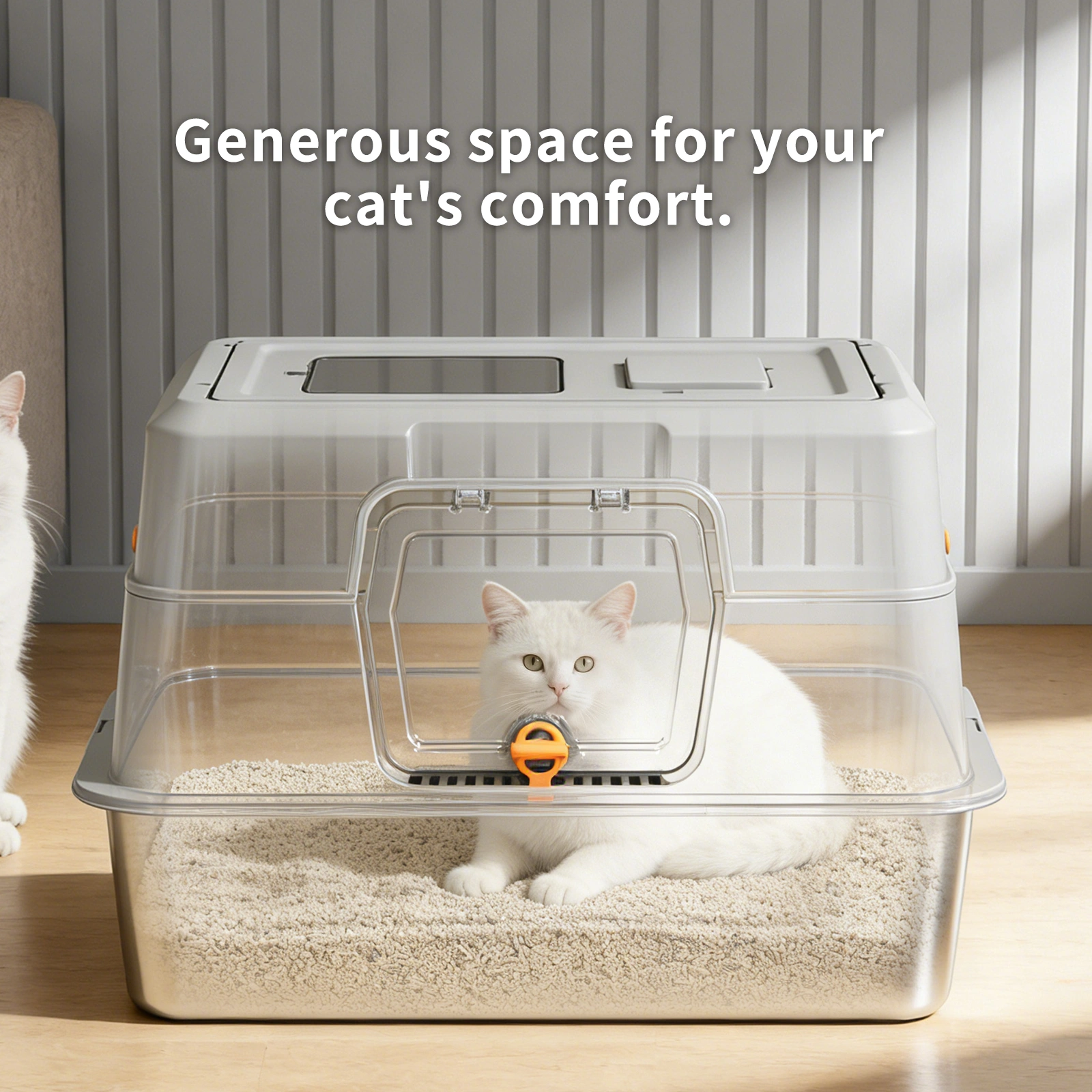 Thick Stainless Steel Enclosed Cat Litter Box - White, Leak Proof & Bite Resistant, Extra Large Heavy Duty Kitty Toilet for Comfortable Use view 4