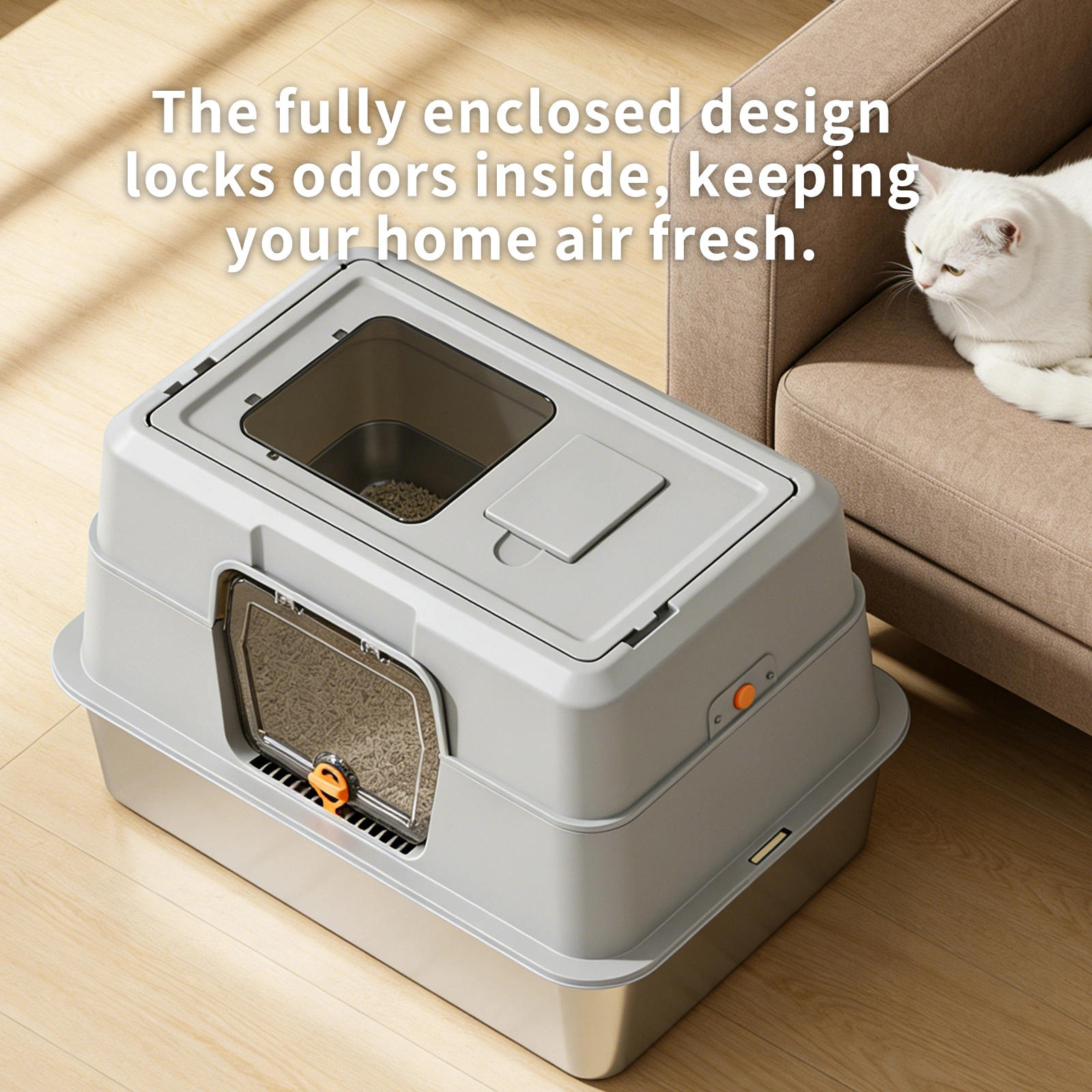 Thick Stainless Steel Enclosed Cat Litter Box - White, Leak Proof & Bite Resistant, Extra Large Heavy Duty Kitty Toilet for Comfortable Use view 5