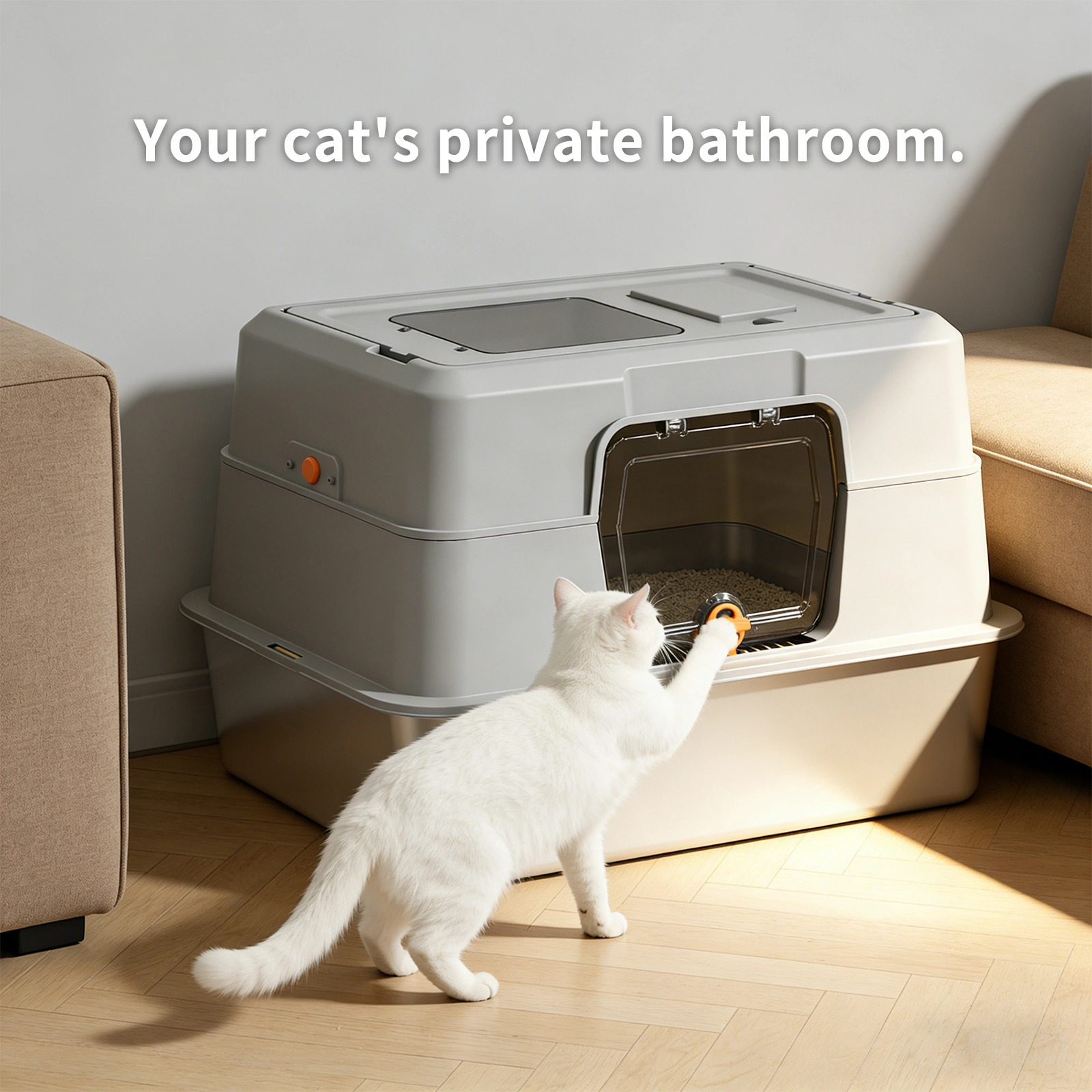 Thick Stainless Steel Enclosed Cat Litter Box - White, Leak Proof & Bite Resistant, Extra Large Heavy Duty Kitty Toilet for Comfortable Use view 6