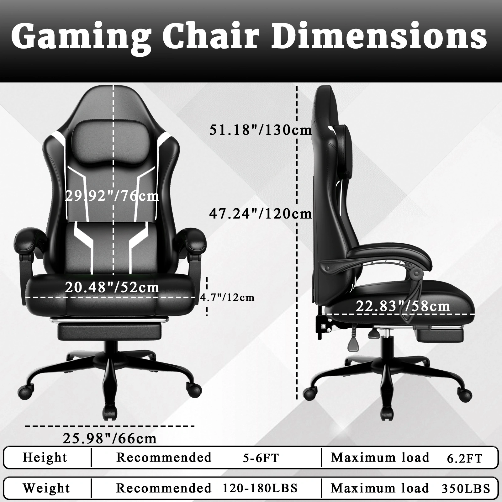 Ergonomic Gaming Chair with Pocket Spring Cushion & Footrest, Height Adjustable Swivel Computer Chair, High Back Video Game Chair with Headrest for Adults view 3