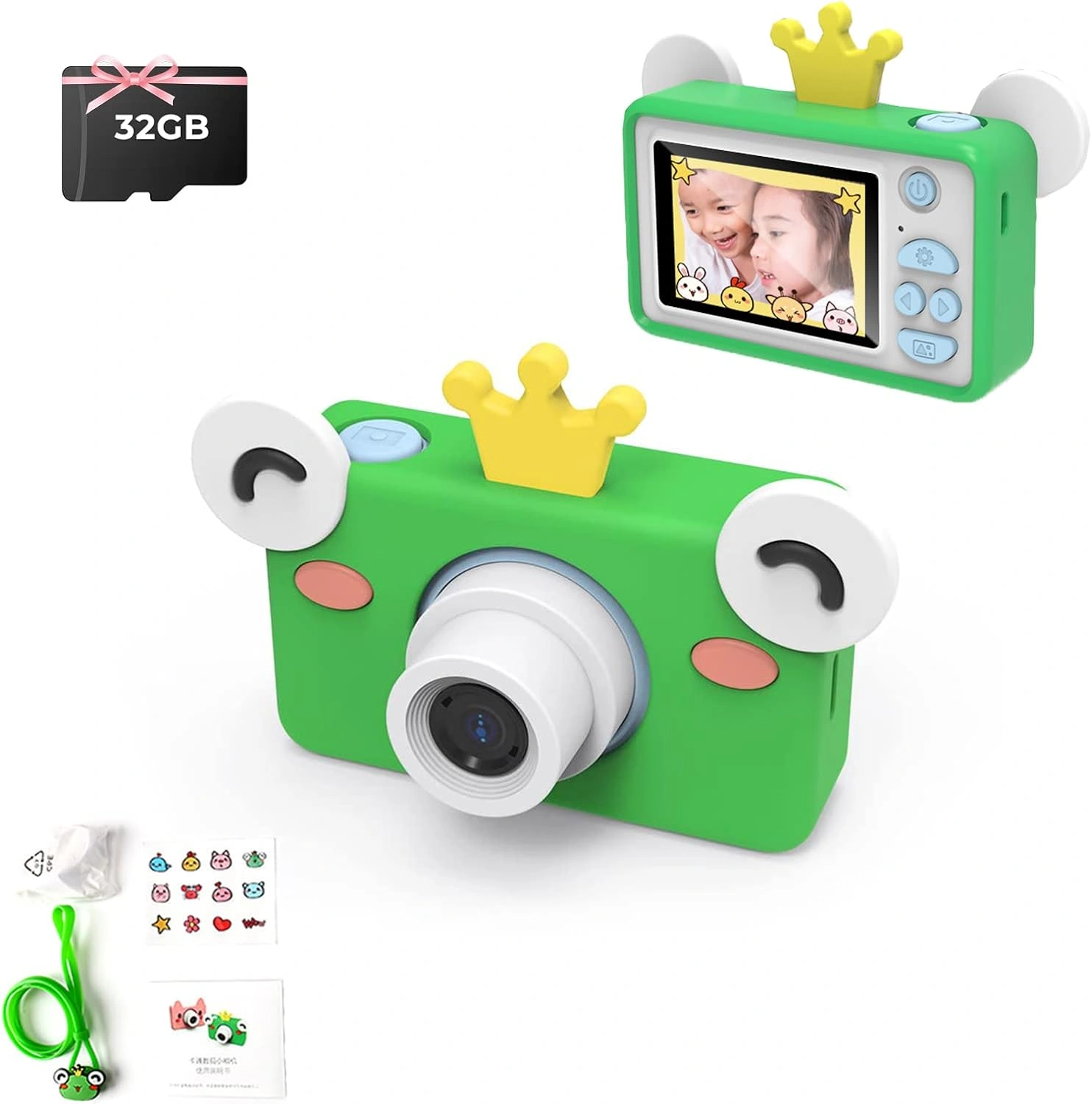 Kids Digital Camera 32MP 1080P 2 Inch IPS Touch Screen 32GB TF Card Green