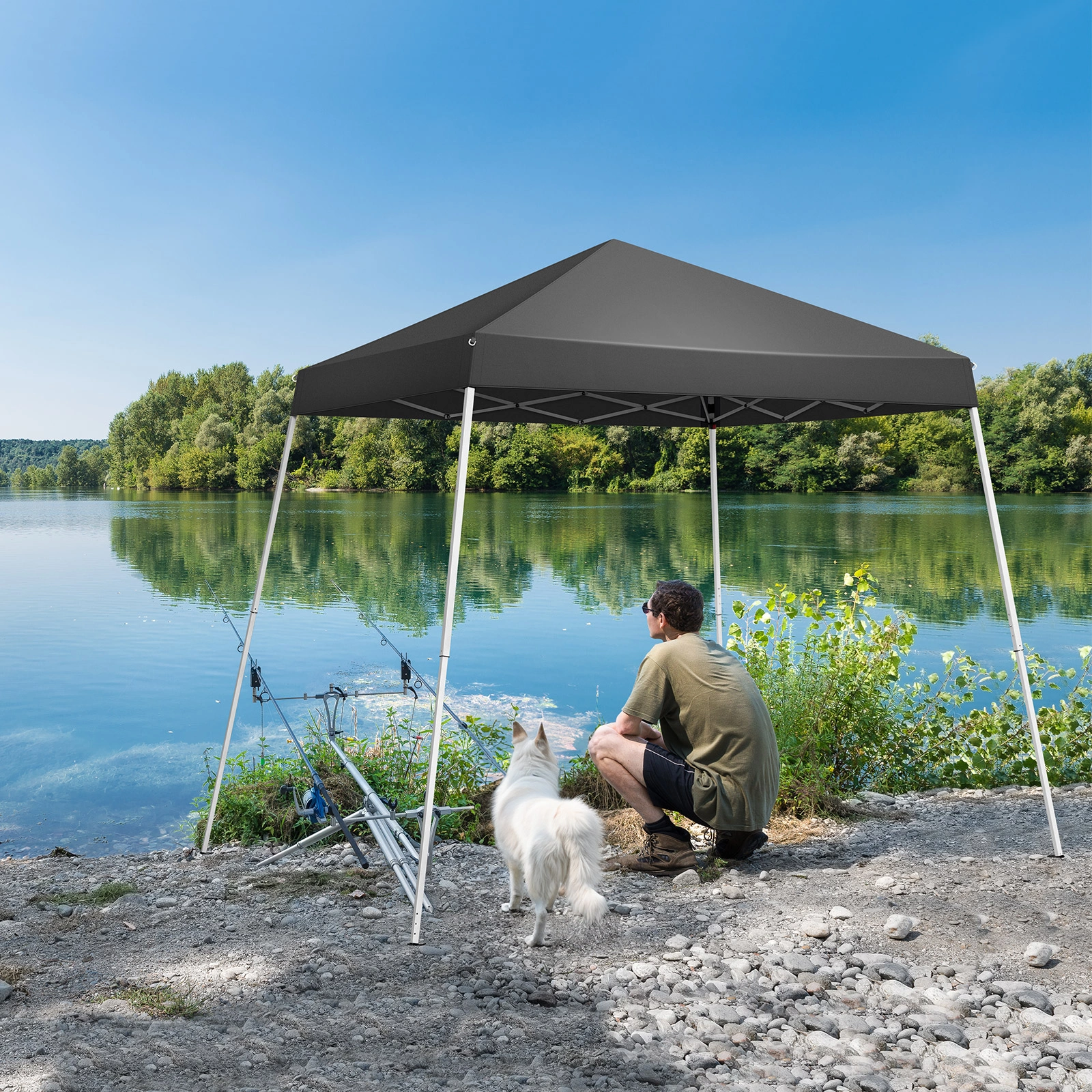6x6ft Pop Up Canopy Tent, Outdoor Tent Canopy Foldable Portable Canopies for Camping, Patio, Easy Up Gazebo Canopy with Carry Bag Slant Legs, Dark Grey view 16