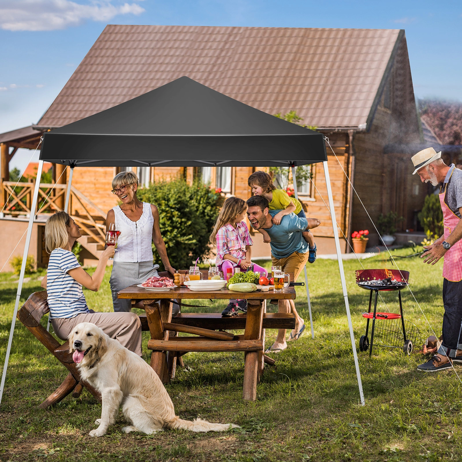 6x6ft Pop Up Canopy Tent, Outdoor Tent Canopy Foldable Portable Canopies for Camping, Patio, Easy Up Gazebo Canopy with Carry Bag Slant Legs, Dark Grey view 19
