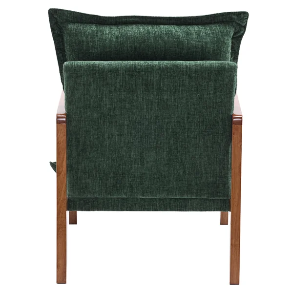 Cloud Shaped Indoor Leisure Chair with Solid Wood Armrest & Solid Wood Frame, Chenille Fabric Accent Chair with Lumbar Pillow, Single Sofa Chair Dark Green view 6