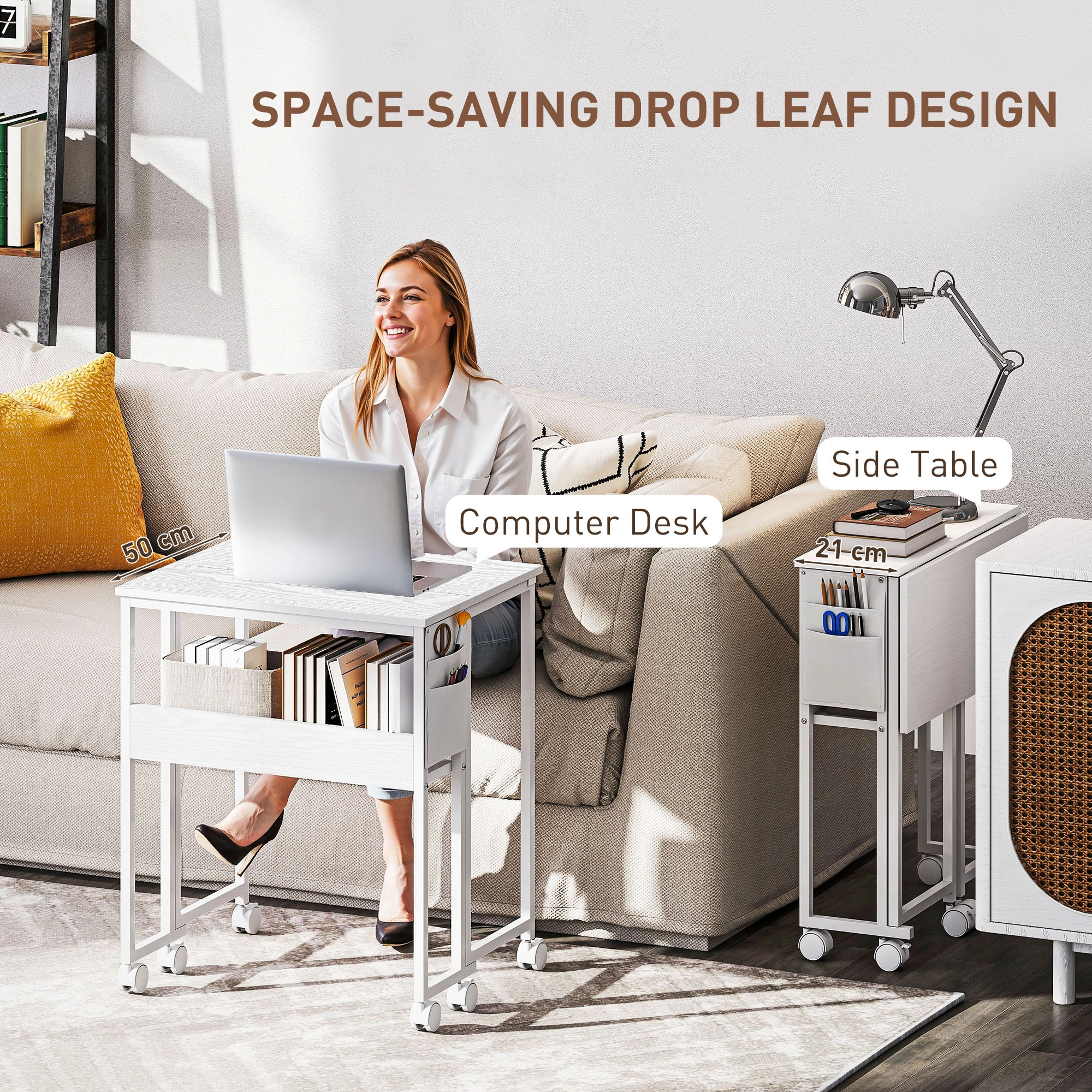 Modern Writing Desk, Compact Study Table with Storage Drawer, Space-Saving Home Office Desk for Bedroom, Living Room, Small Spaces